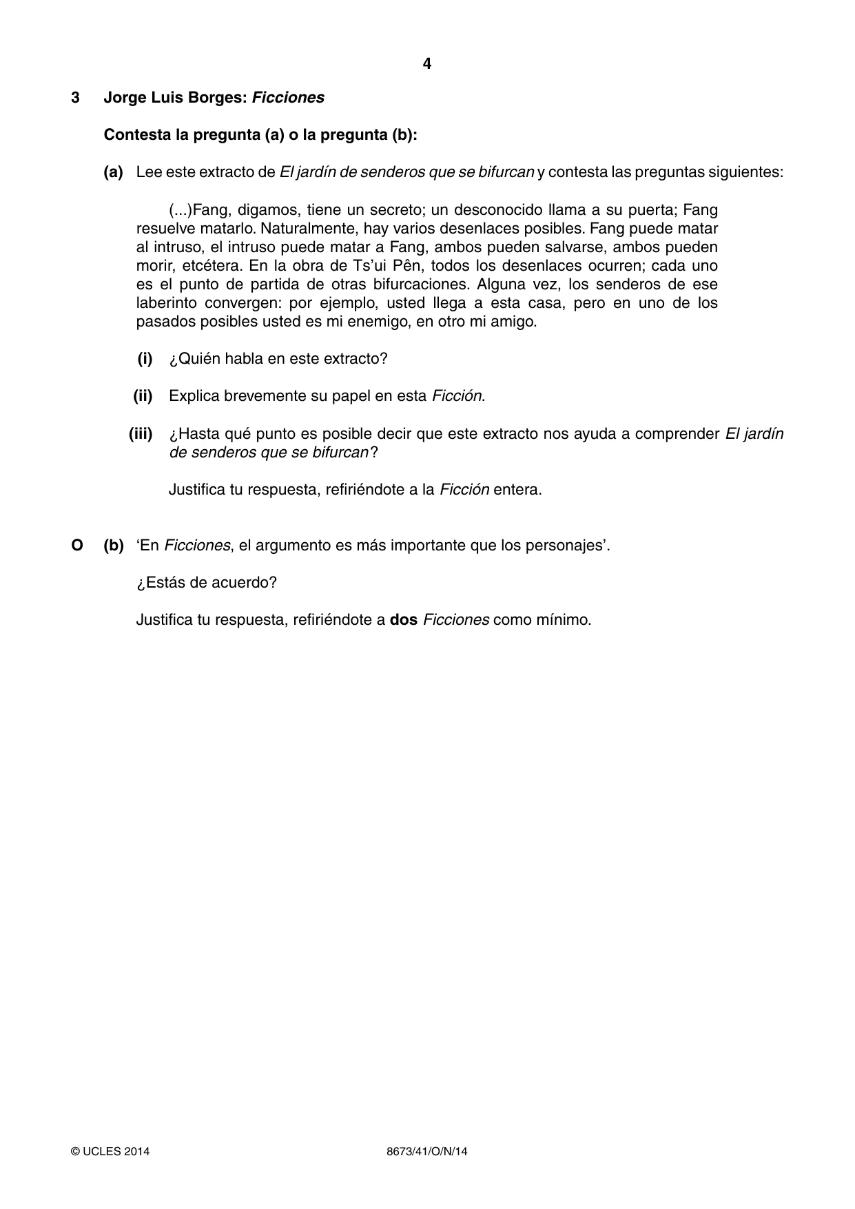 Cambridge A Level Spanish - Literature (AS Level only) 8673 2014 Oct/Nov Paper 4 · Variant 1 question paper, page 4 of 8