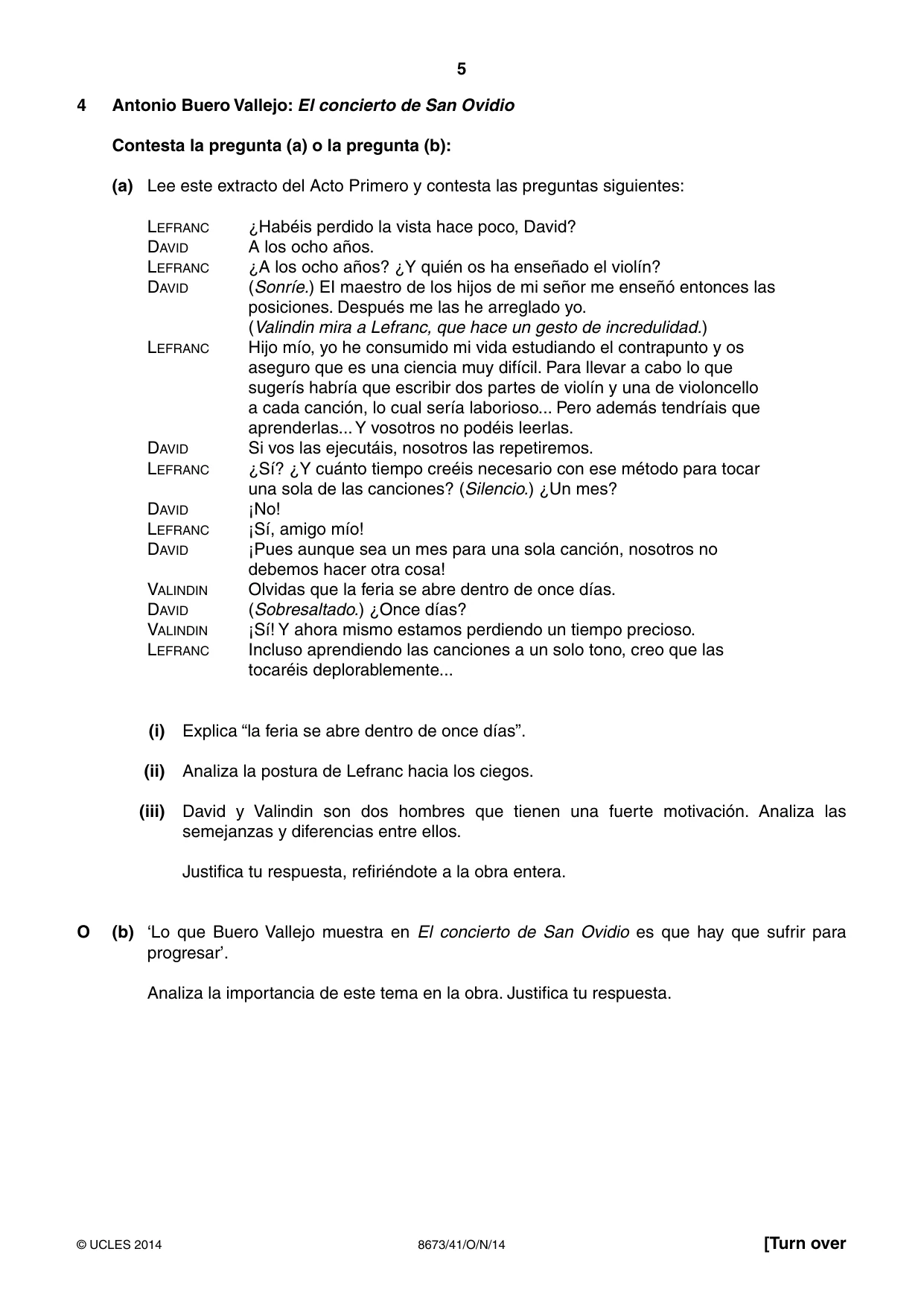 Cambridge A Level Spanish - Literature (AS Level only) 8673 2014 Oct/Nov Paper 4 · Variant 1 question paper, page 5 of 8