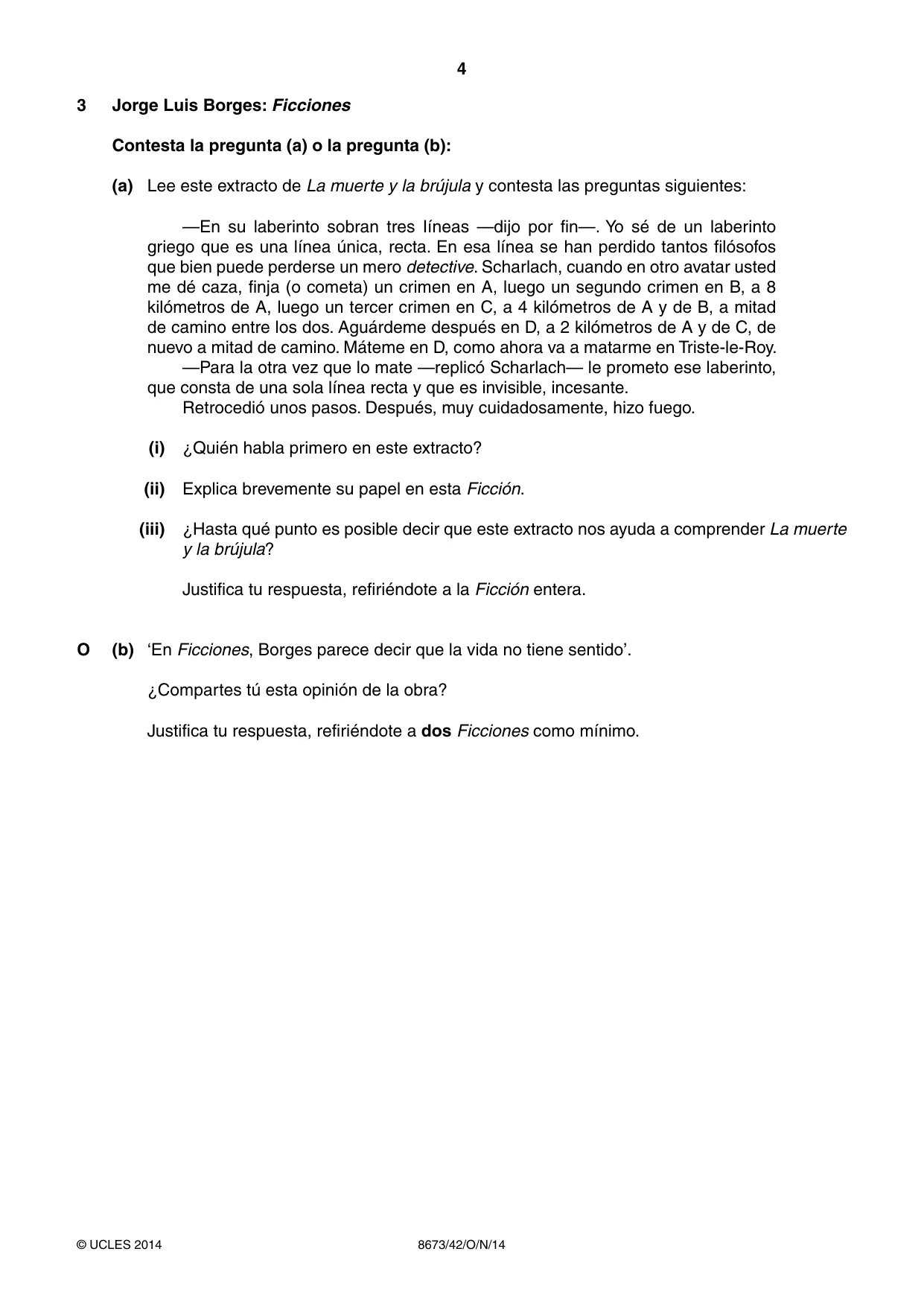 Cambridge A Level Spanish - Literature (AS Level only) 8673 2014 Oct/Nov Paper 4 · Variant 2 question paper, page 4 of 8