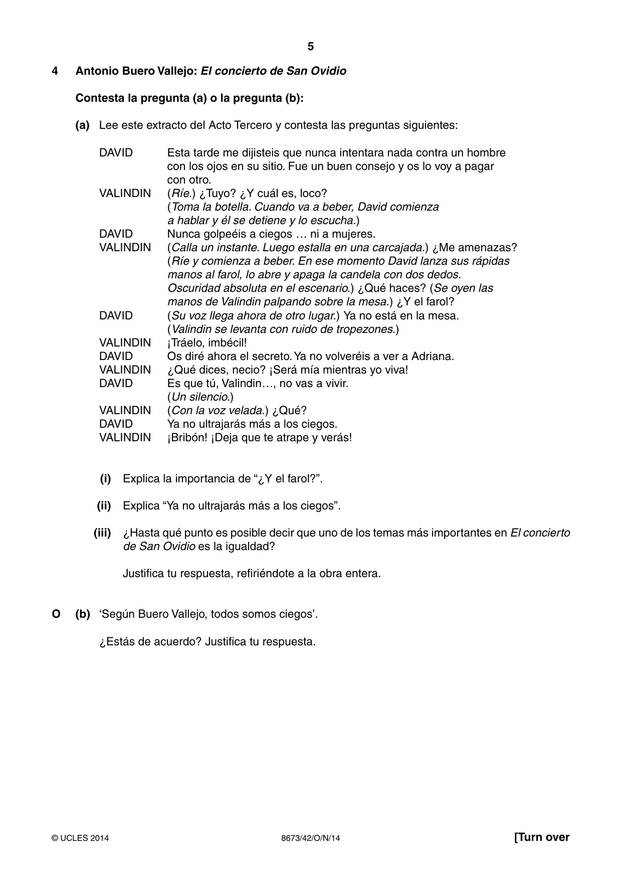 Cambridge A Level Spanish - Literature (AS Level only) 8673 2014 Oct/Nov Paper 4 · Variant 2 question paper, page 5 of 8