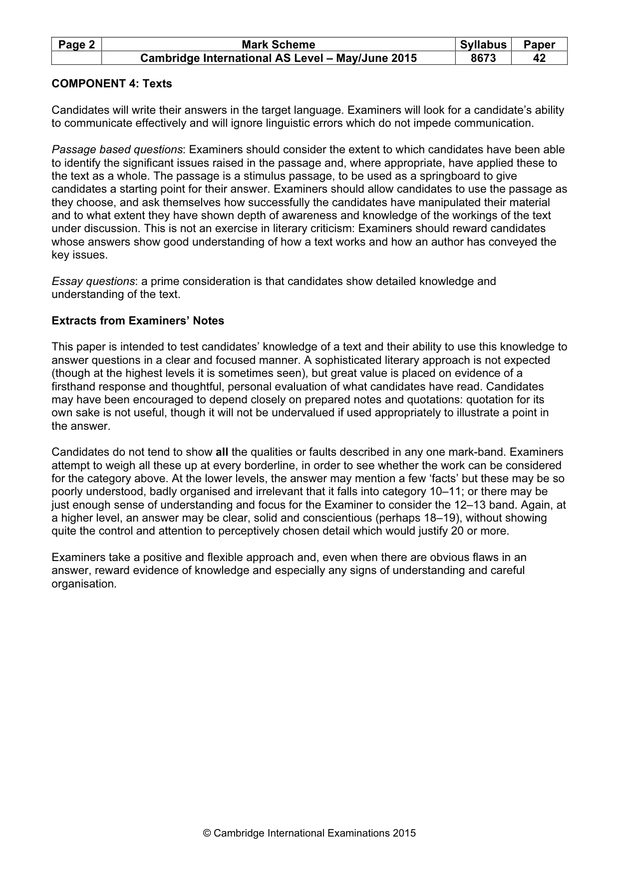 Mark scheme, page 2 of 3