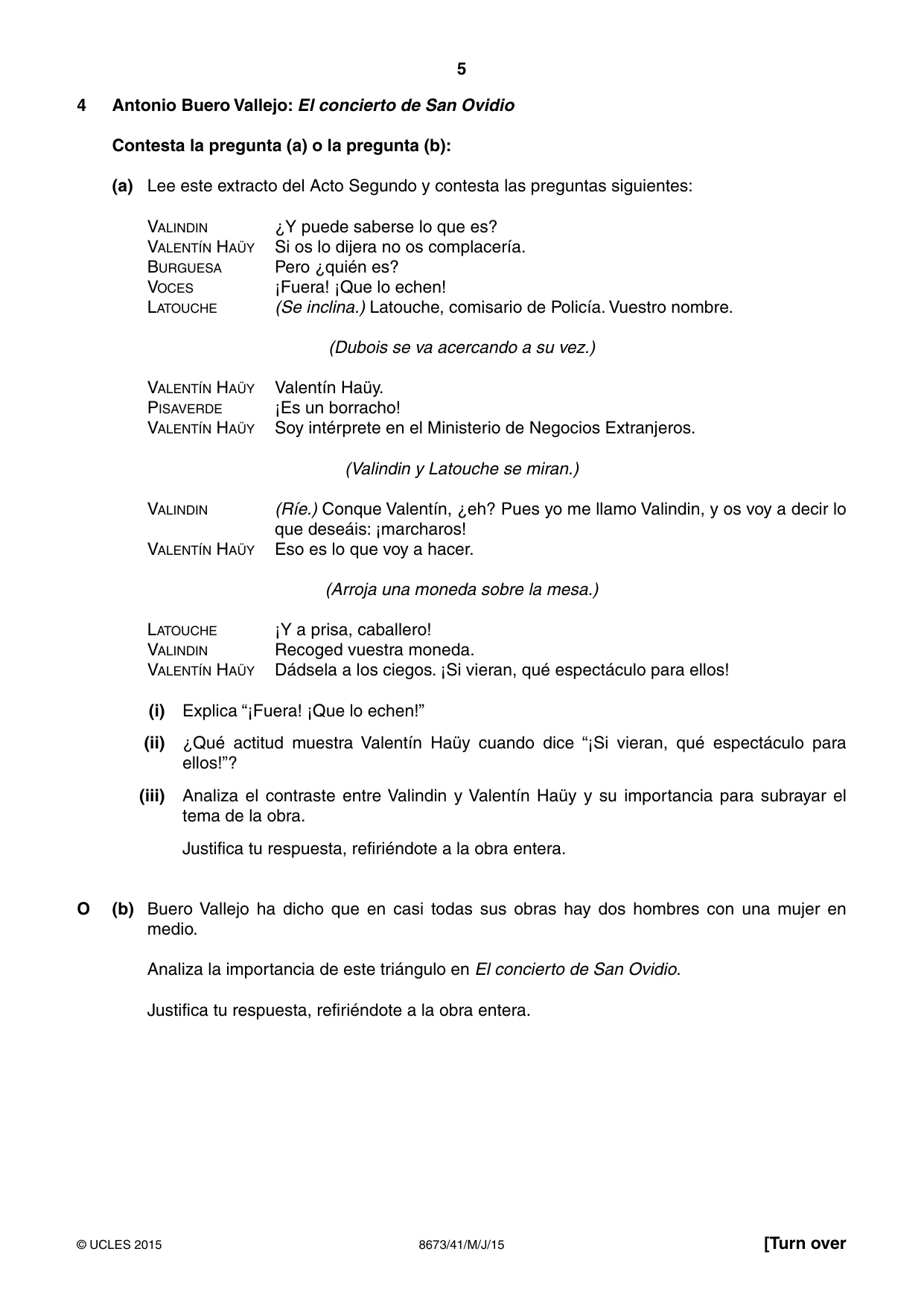 Cambridge A Level Spanish - Literature (AS Level only) 8673 2015 May/June Paper 4 · Variant 1 question paper, page 5 of 8