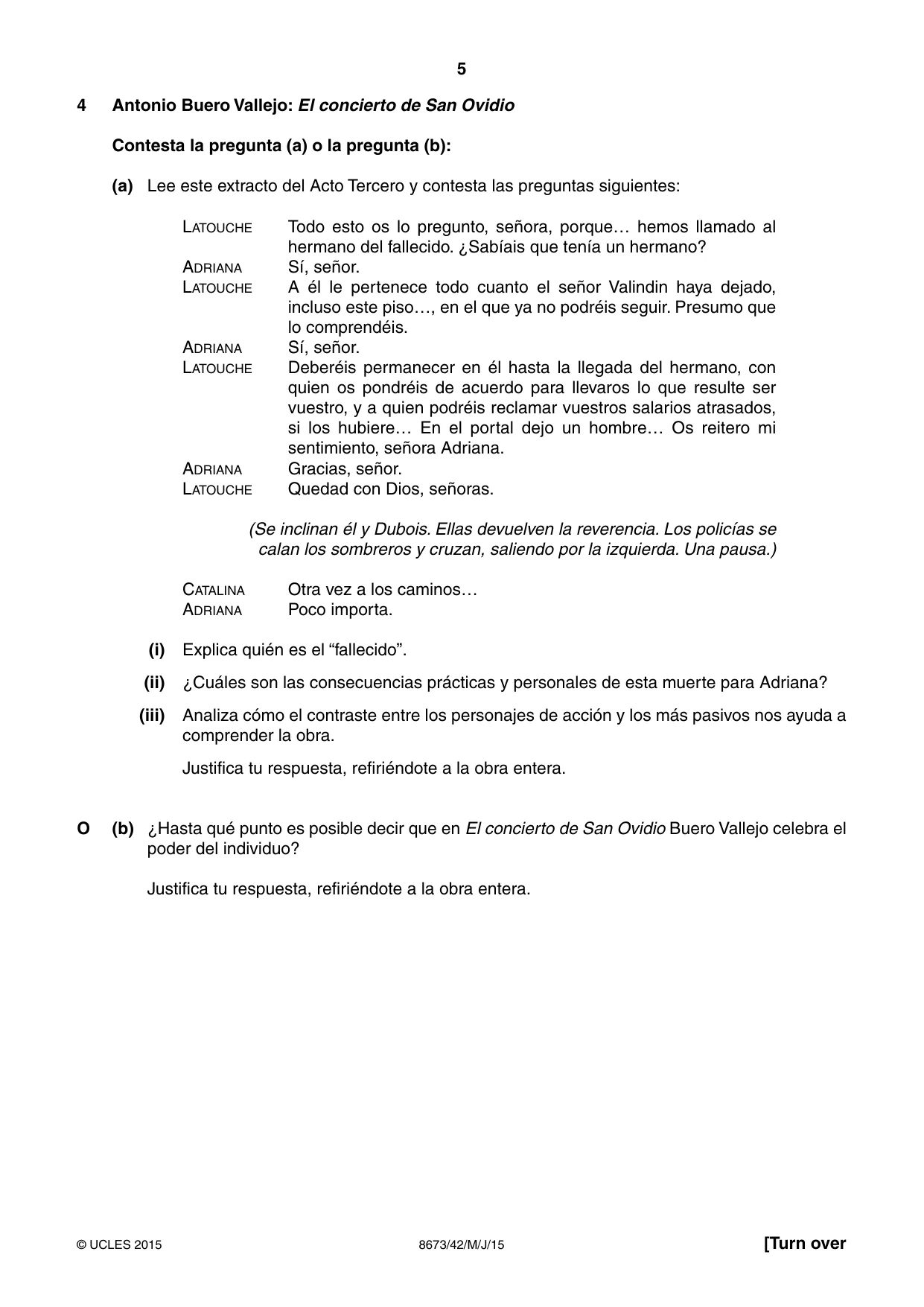 Cambridge A Level Spanish - Literature (AS Level only) 8673 2015 May/June Paper 4 · Variant 2 question paper, page 5 of 8
