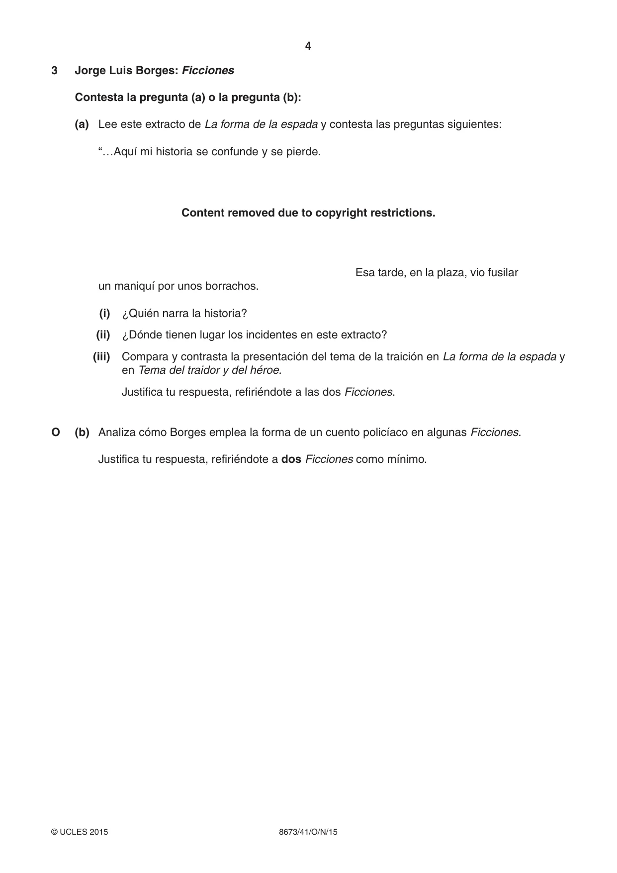 Cambridge A Level Spanish - Literature (AS Level only) 8673 2015 Oct/Nov Paper 4 · Variant 1 question paper, page 4 of 8