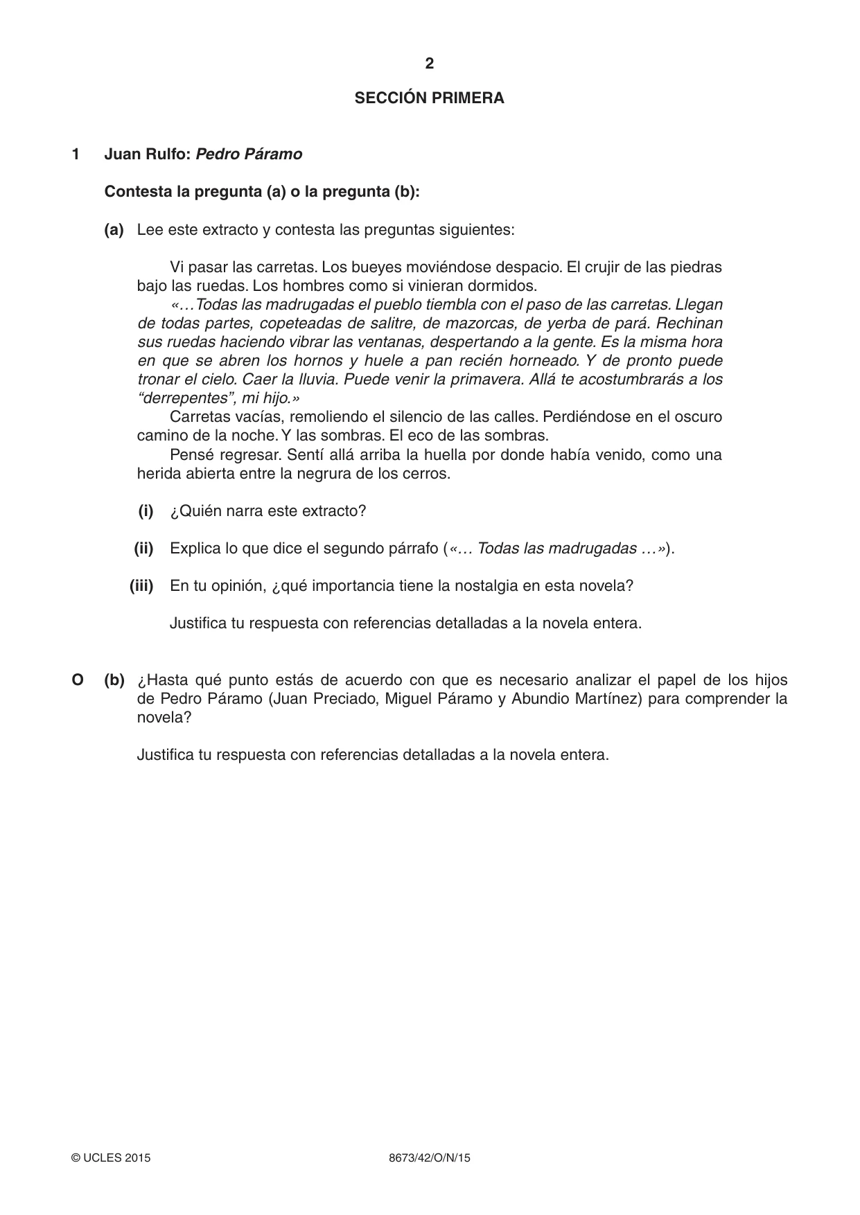 Cambridge A Level Spanish - Literature (AS Level only) 8673 2015 Oct/Nov Paper 4 · Variant 2 question paper, page 2 of 8