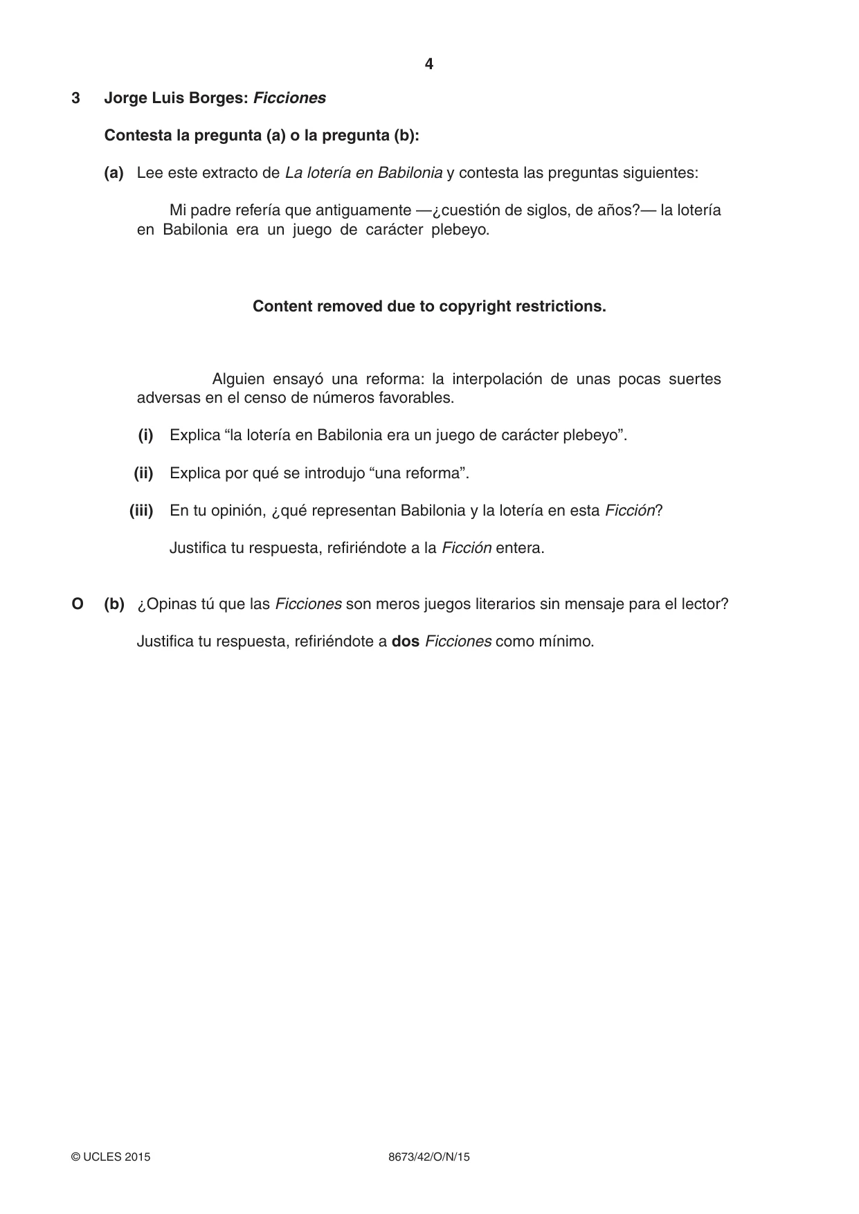 Cambridge A Level Spanish - Literature (AS Level only) 8673 2015 Oct/Nov Paper 4 · Variant 2 question paper, page 4 of 8