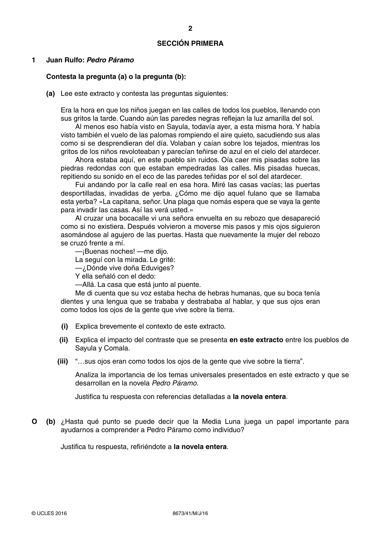 Cambridge A Level Spanish - Literature (AS Level only) 8673 2016 May/June Paper 4 · Variant 1 question paper, page 2 of 8