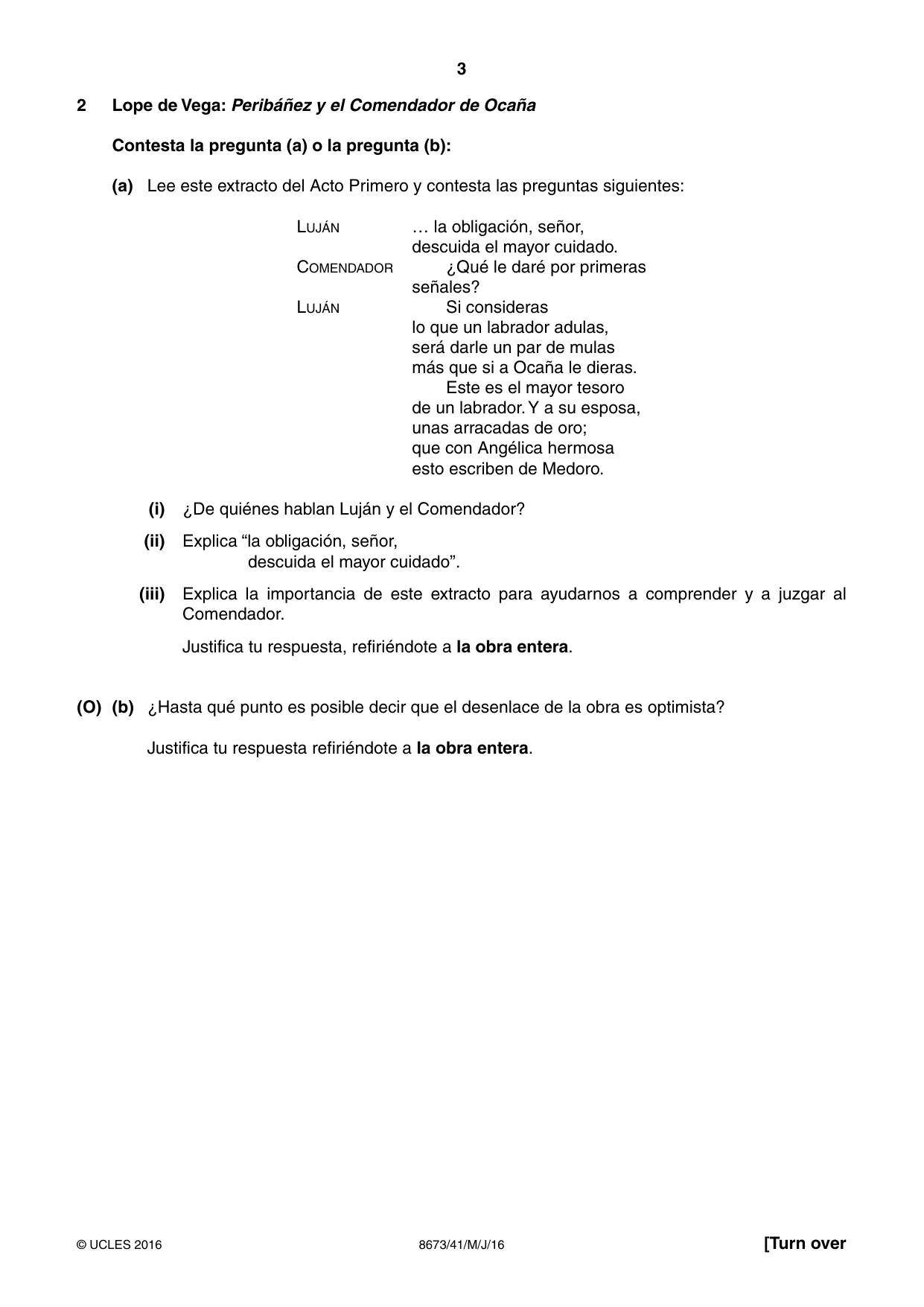 Cambridge A Level Spanish - Literature (AS Level only) 8673 2016 May/June Paper 4 · Variant 1 question paper, page 3 of 8