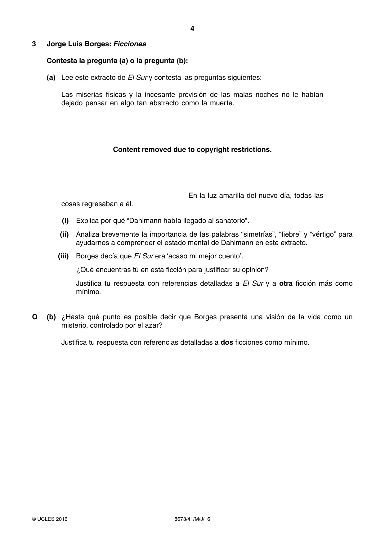 Cambridge A Level Spanish - Literature (AS Level only) 8673 2016 May/June Paper 4 · Variant 1 question paper, page 4 of 8