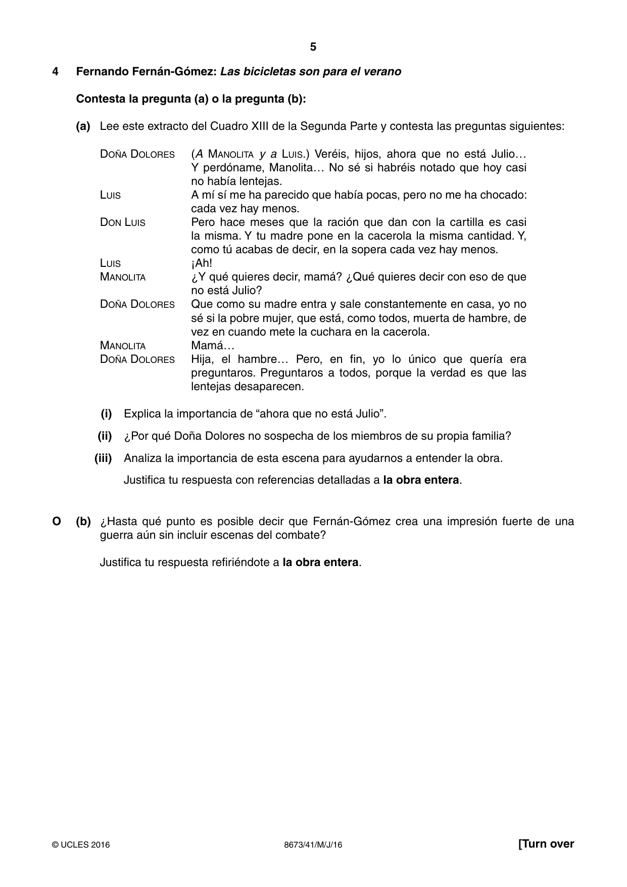 Cambridge A Level Spanish - Literature (AS Level only) 8673 2016 May/June Paper 4 · Variant 1 question paper, page 5 of 8