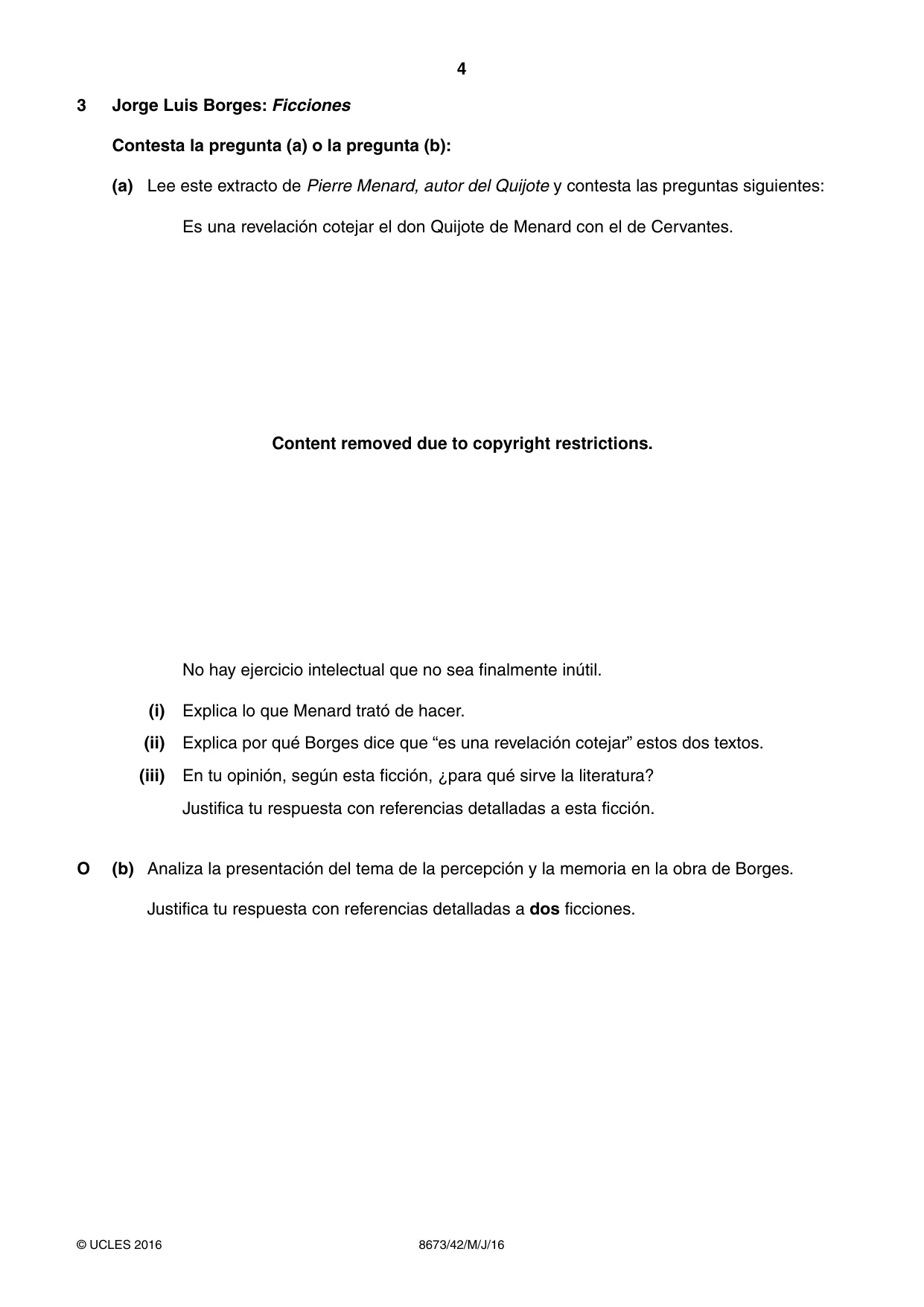 Cambridge A Level Spanish - Literature (AS Level only) 8673 2016 May/June Paper 4 · Variant 2 question paper, page 4 of 8