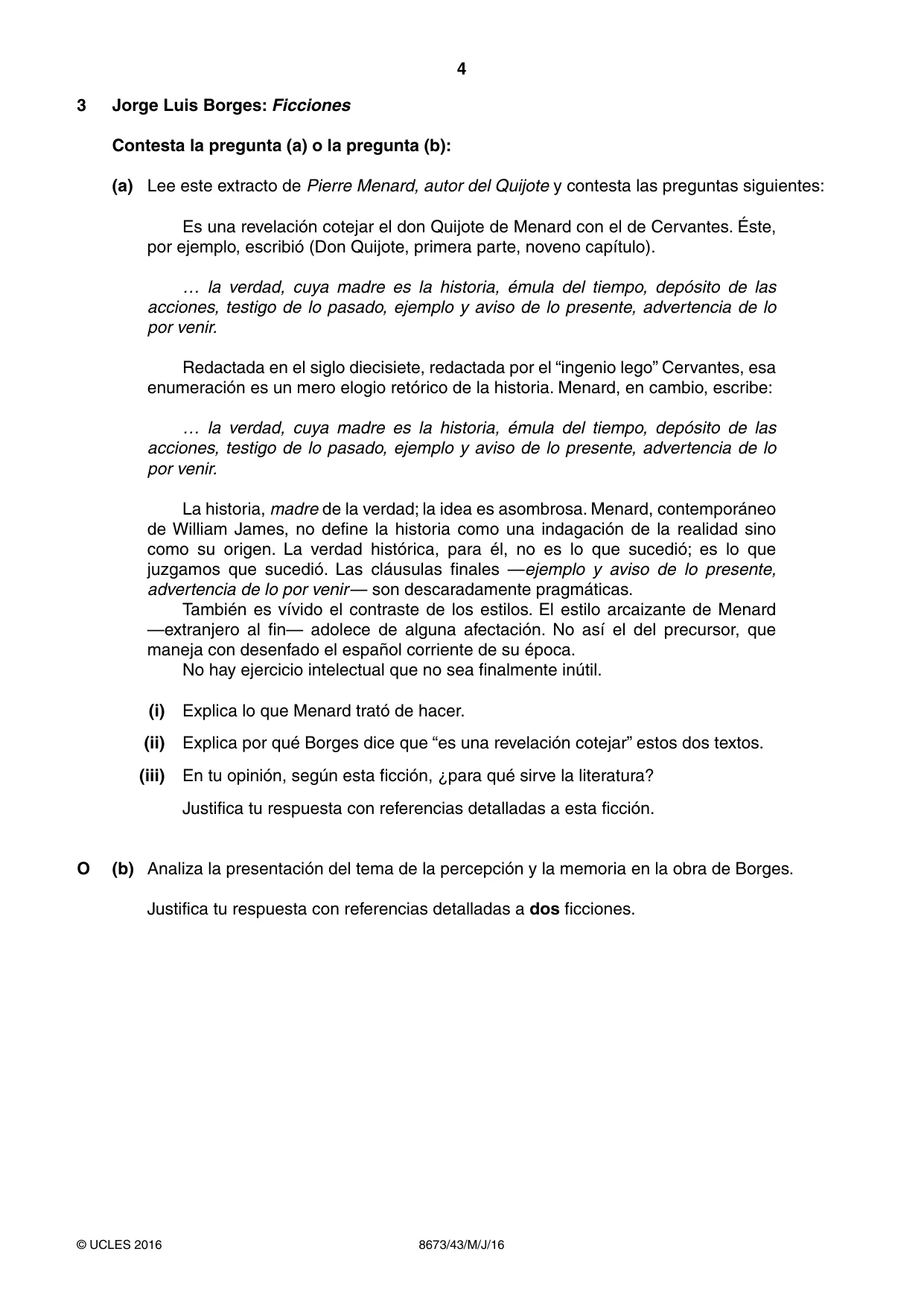Cambridge A Level Spanish - Literature (AS Level only) 8673 2016 May/June Paper 4 · Variant 3 question paper, page 4 of 8