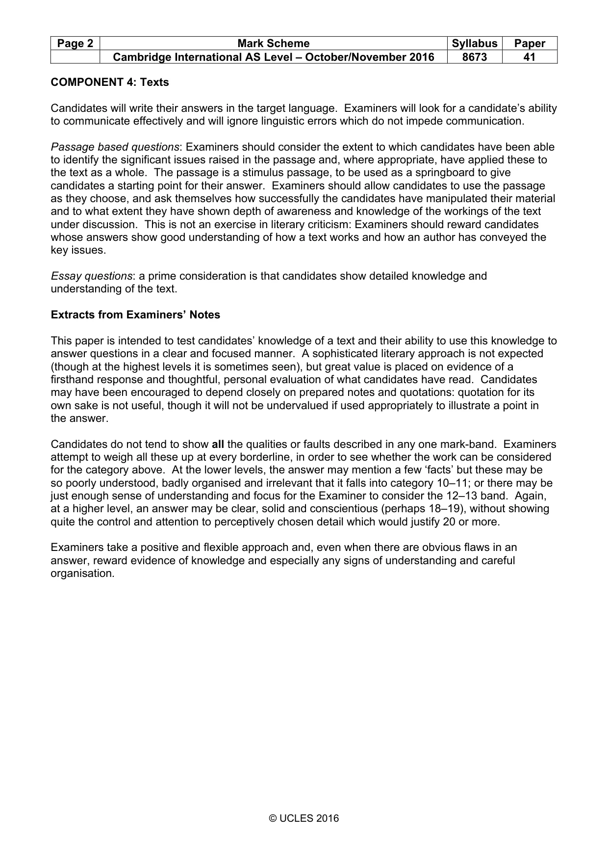 Mark scheme, page 2 of 3