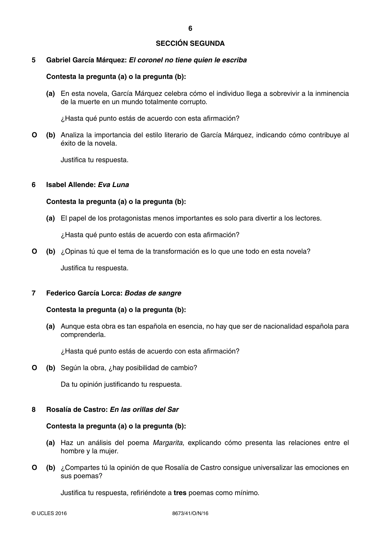 Cambridge A Level Spanish - Literature (AS Level only) 8673 2016 Oct/Nov Paper 4 · Variant 1 question paper, page 6 of 8