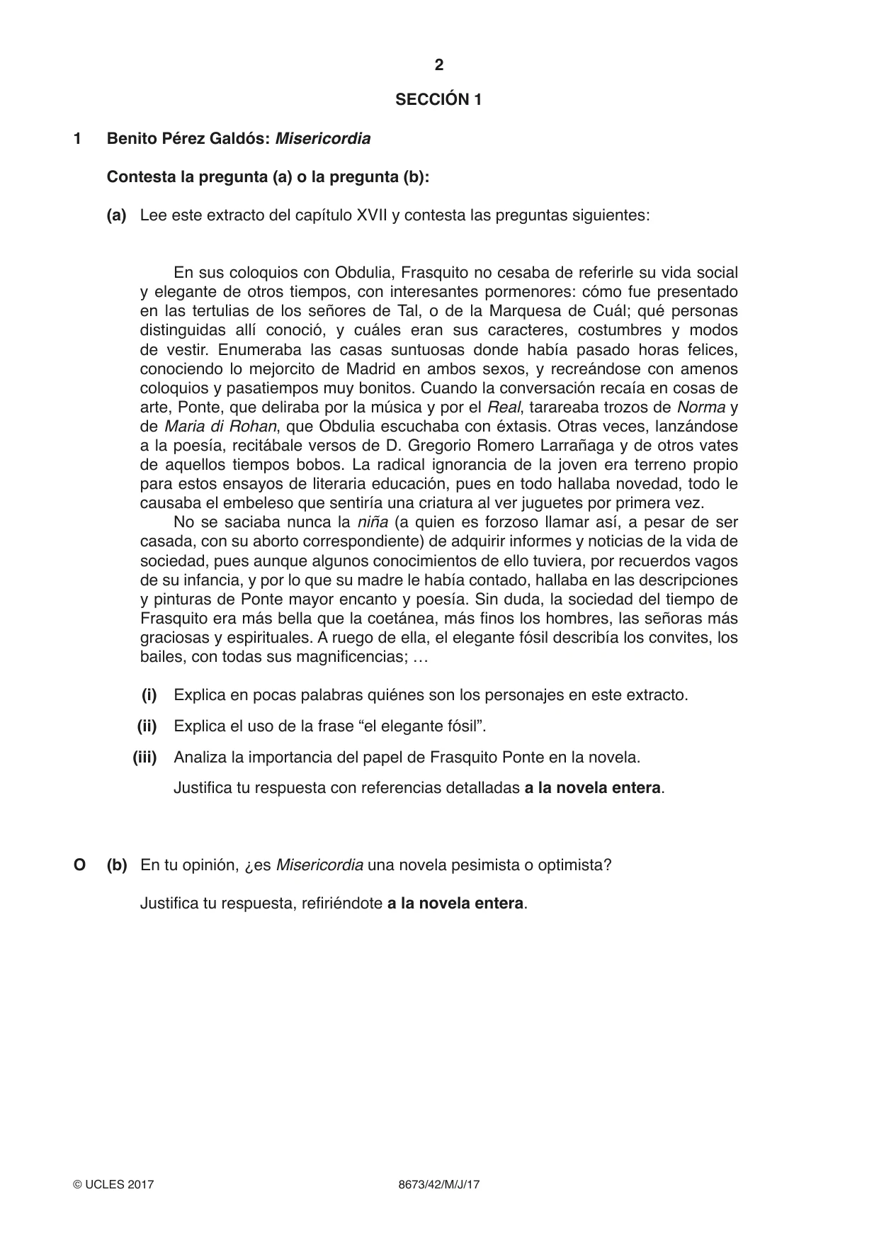 Cambridge A Level Spanish - Literature (AS Level only) 8673 2017 May/June Paper 4 · Variant 2 question paper, page 2 of 8