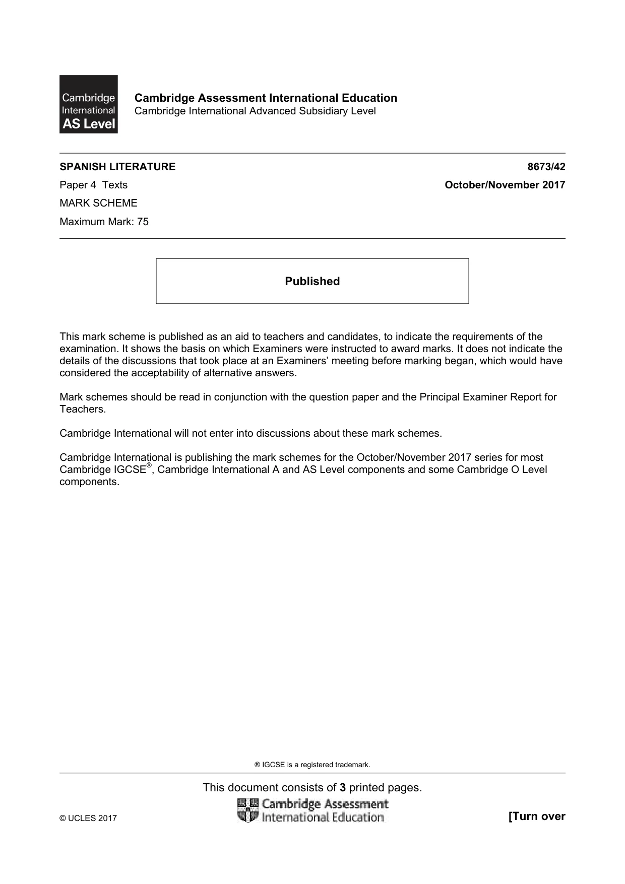 Mark scheme, page 1 of 3