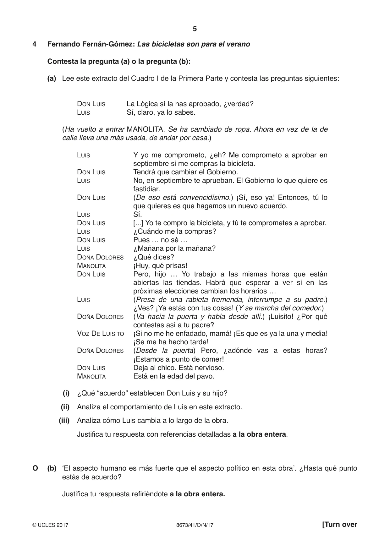Cambridge A Level Spanish - Literature (AS Level only) 8673 2017 Oct/Nov Paper 4 · Variant 1 question paper, page 5 of 8