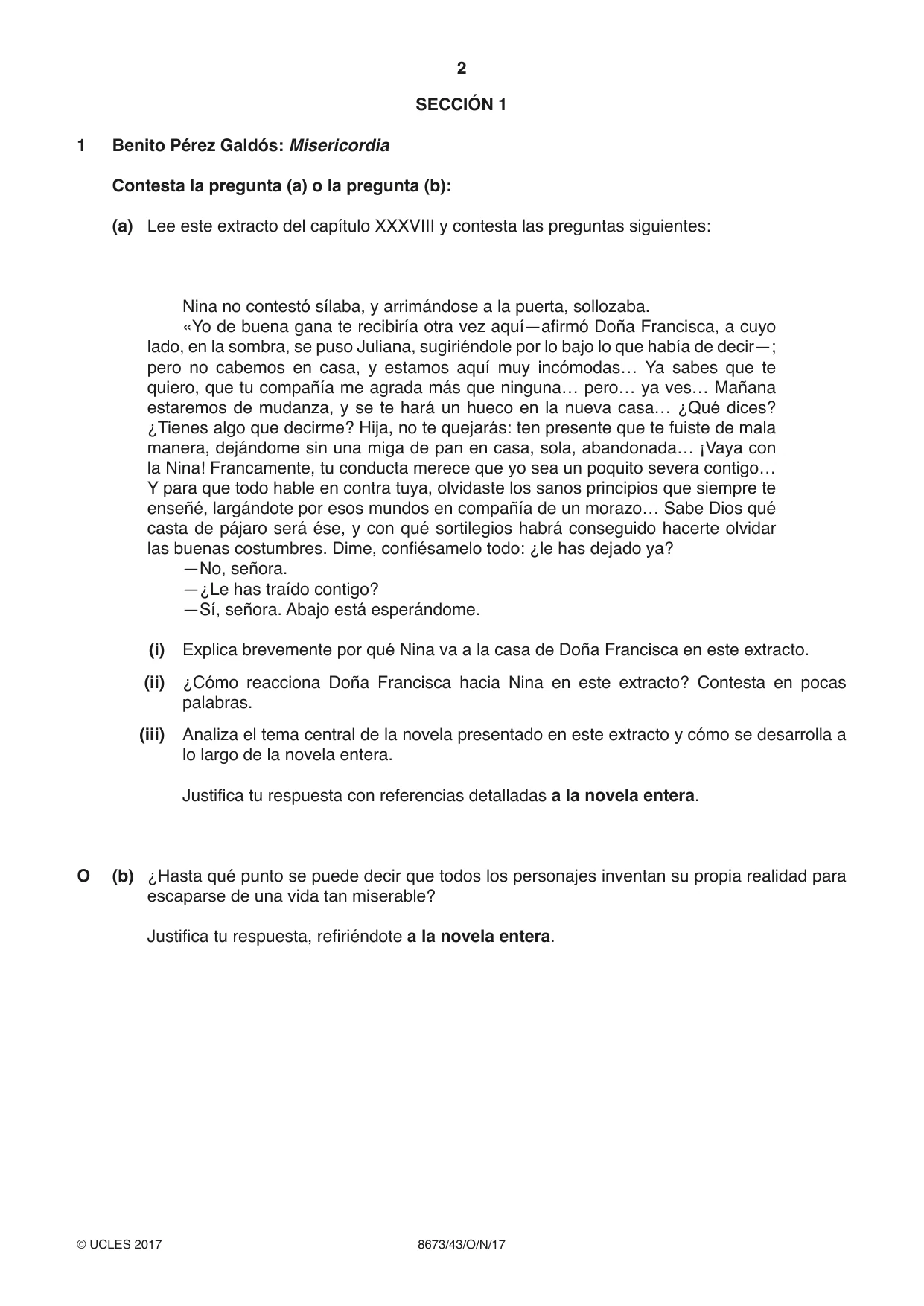 Cambridge A Level Spanish - Literature (AS Level only) 8673 2017 Oct/Nov Paper 4 · Variant 3 question paper, page 2 of 8