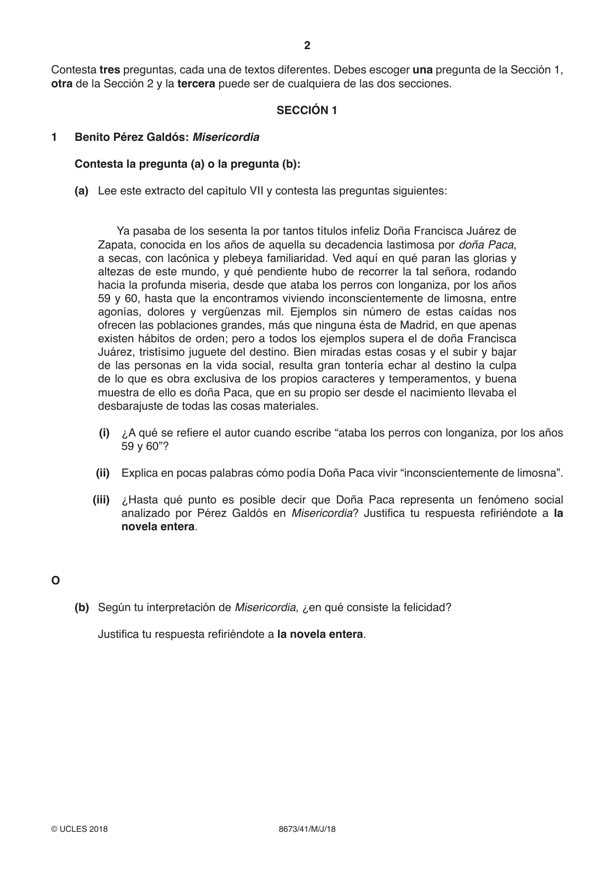 Cambridge A Level Spanish - Literature (AS Level only) 8673 2018 May/June Paper 4 · Variant 1 question paper, page 2 of 8