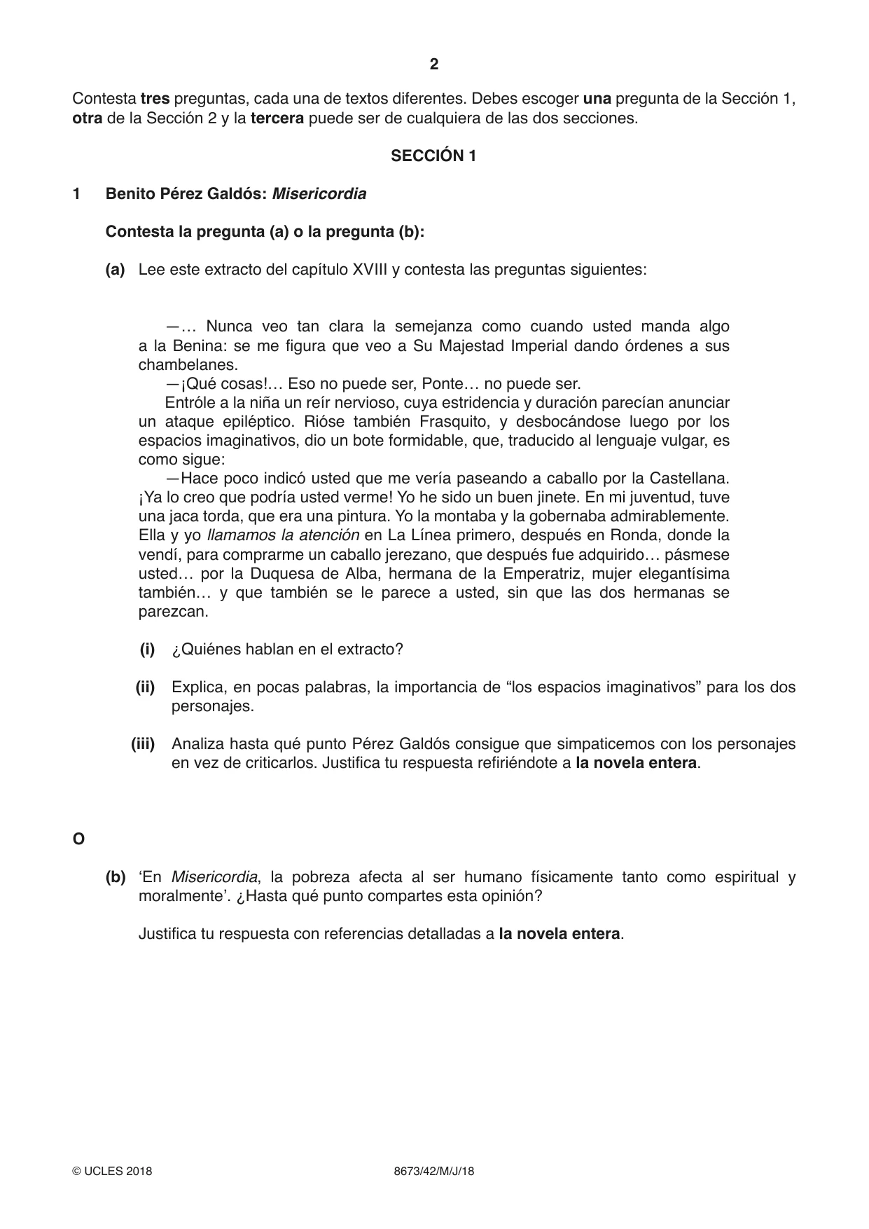 Cambridge A Level Spanish - Literature (AS Level only) 8673 2018 May/June Paper 4 · Variant 2 question paper, page 2 of 8