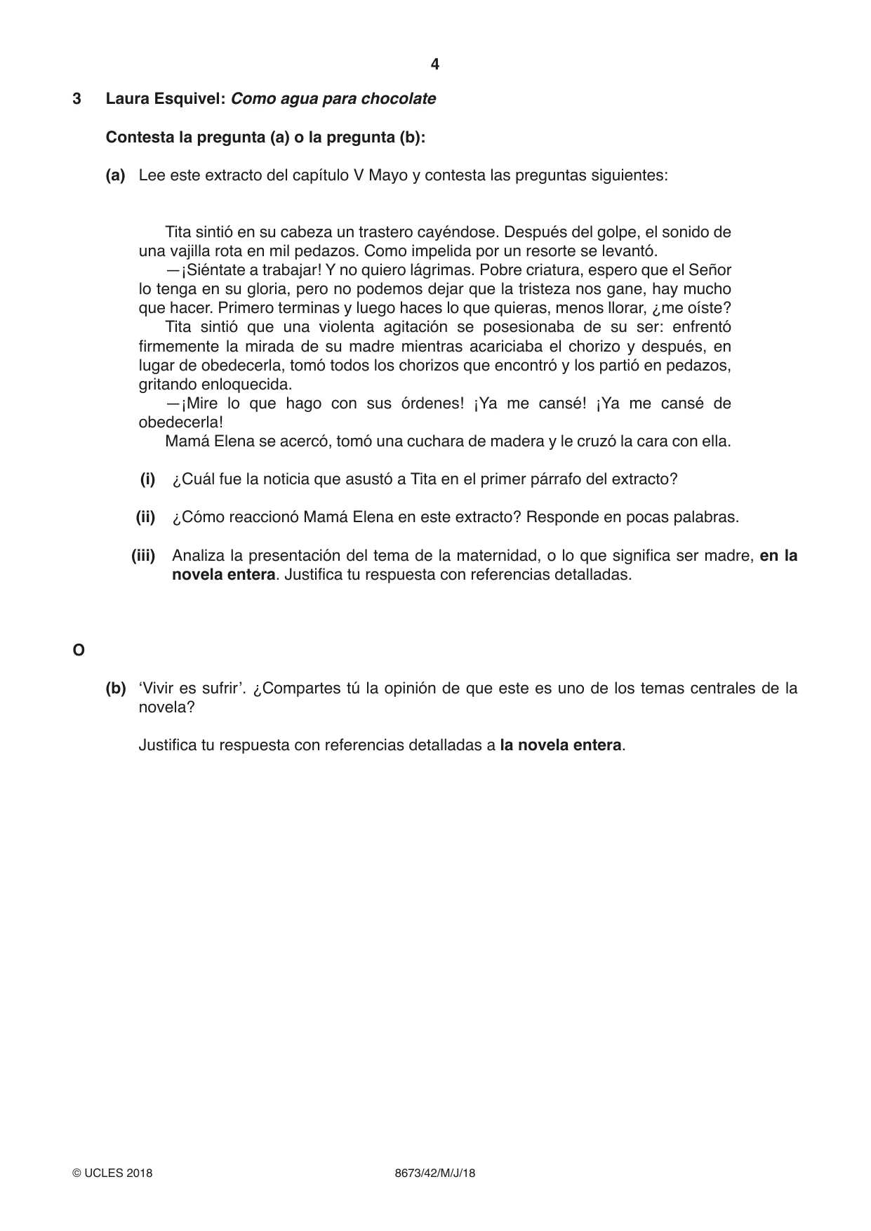 Cambridge A Level Spanish - Literature (AS Level only) 8673 2018 May/June Paper 4 · Variant 2 question paper, page 4 of 8