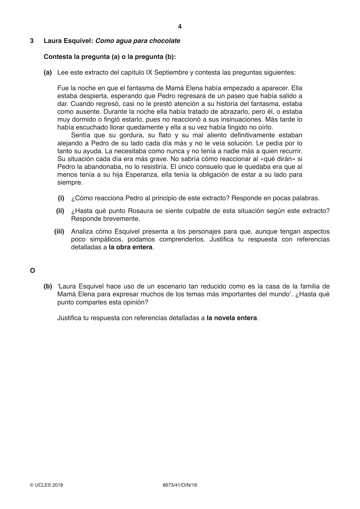 Cambridge A Level Spanish - Literature (AS Level only) 8673 2018 Oct/Nov Paper 4 · Variant 1 question paper, page 4 of 8