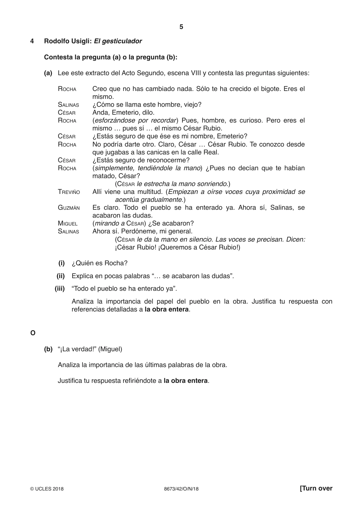 Cambridge A Level Spanish - Literature (AS Level only) 8673 2018 Oct/Nov Paper 4 · Variant 2 question paper, page 5 of 8
