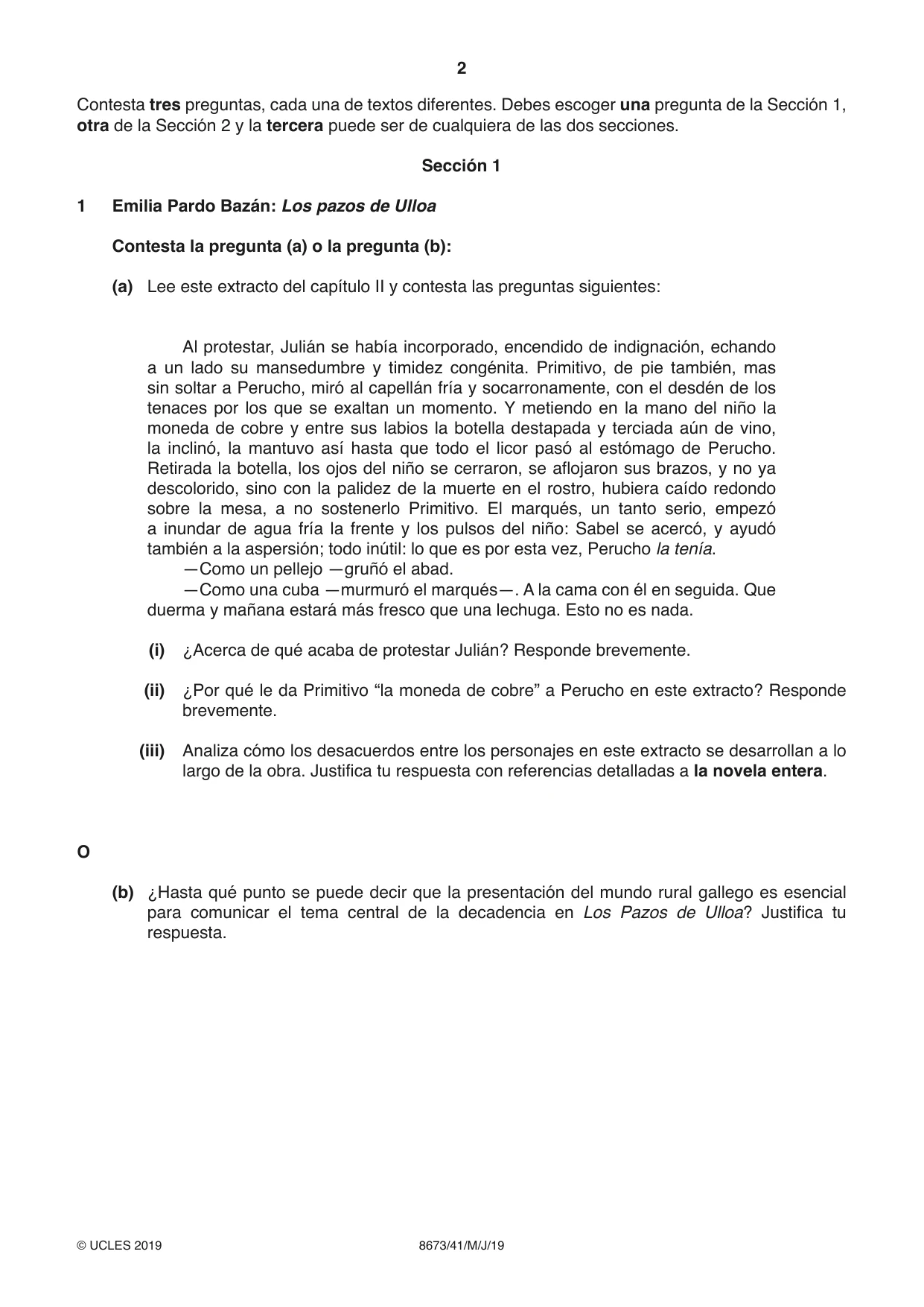Cambridge A Level Spanish - Literature (AS Level only) 8673 2019 May/June Paper 4 · Variant 1 question paper, page 2 of 8