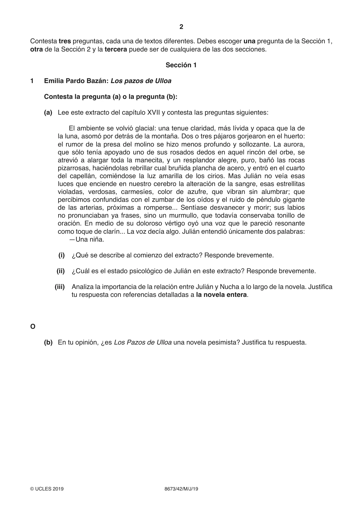 Cambridge A Level Spanish - Literature (AS Level only) 8673 2019 May/June Paper 4 · Variant 2 question paper, page 2 of 8