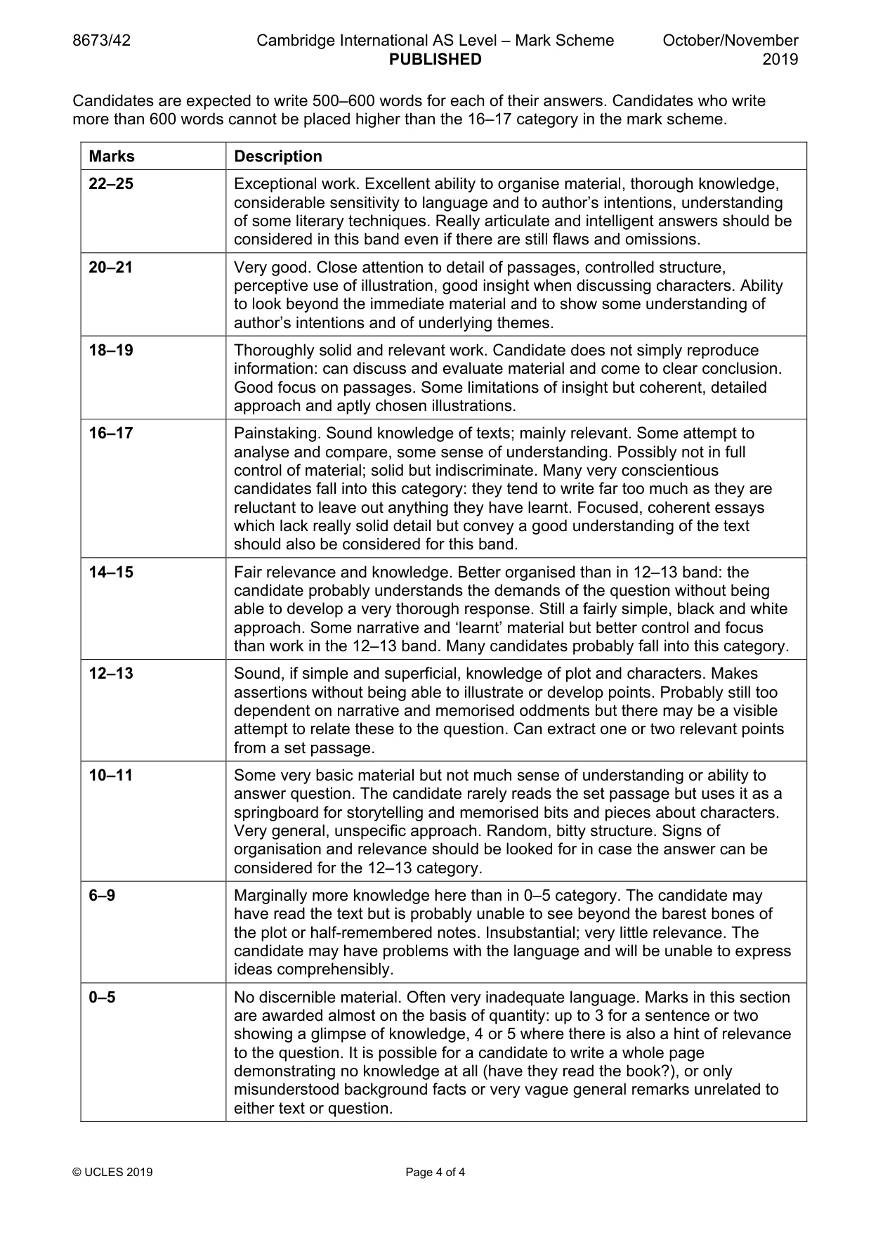 Mark scheme, page 4 of 4