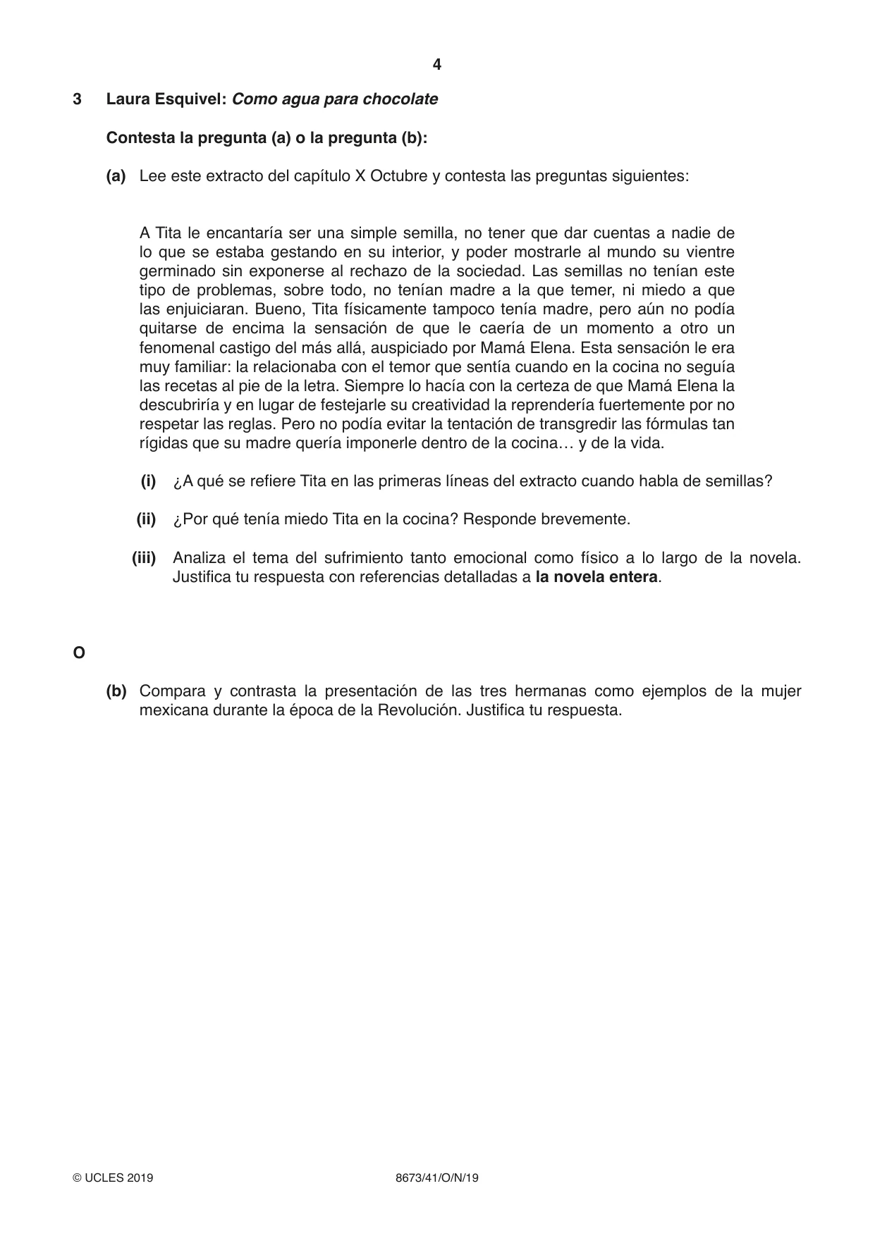 Cambridge A Level Spanish - Literature (AS Level only) 8673 2019 Oct/Nov Paper 4 · Variant 1 question paper, page 4 of 8