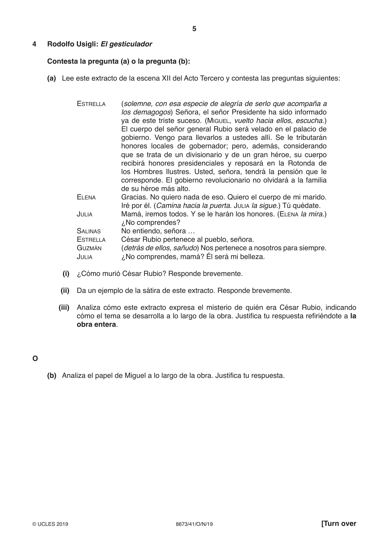 Cambridge A Level Spanish - Literature (AS Level only) 8673 2019 Oct/Nov Paper 4 · Variant 1 question paper, page 5 of 8
