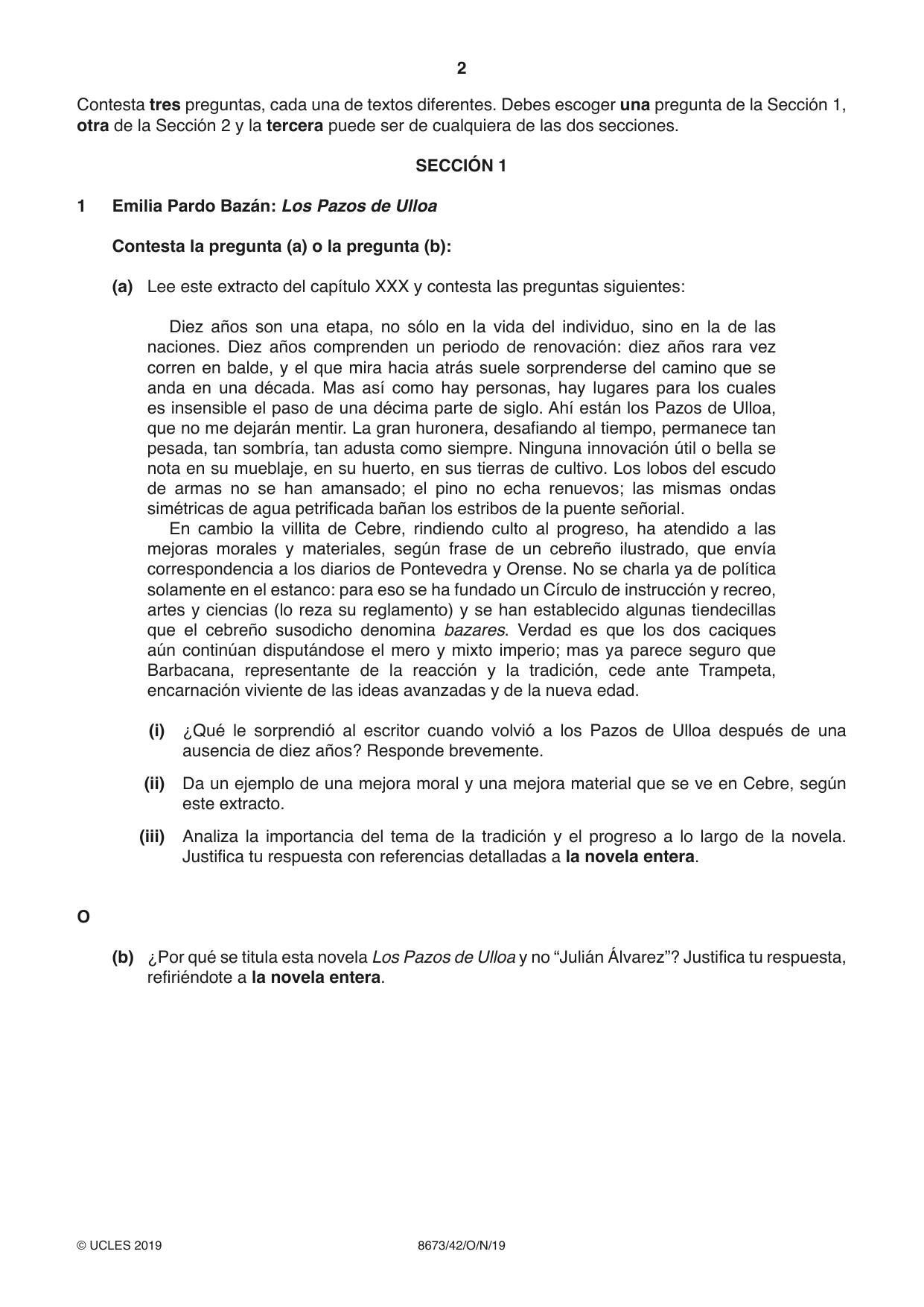 Cambridge A Level Spanish - Literature (AS Level only) 8673 2019 Oct/Nov Paper 4 · Variant 2 question paper, page 2 of 8