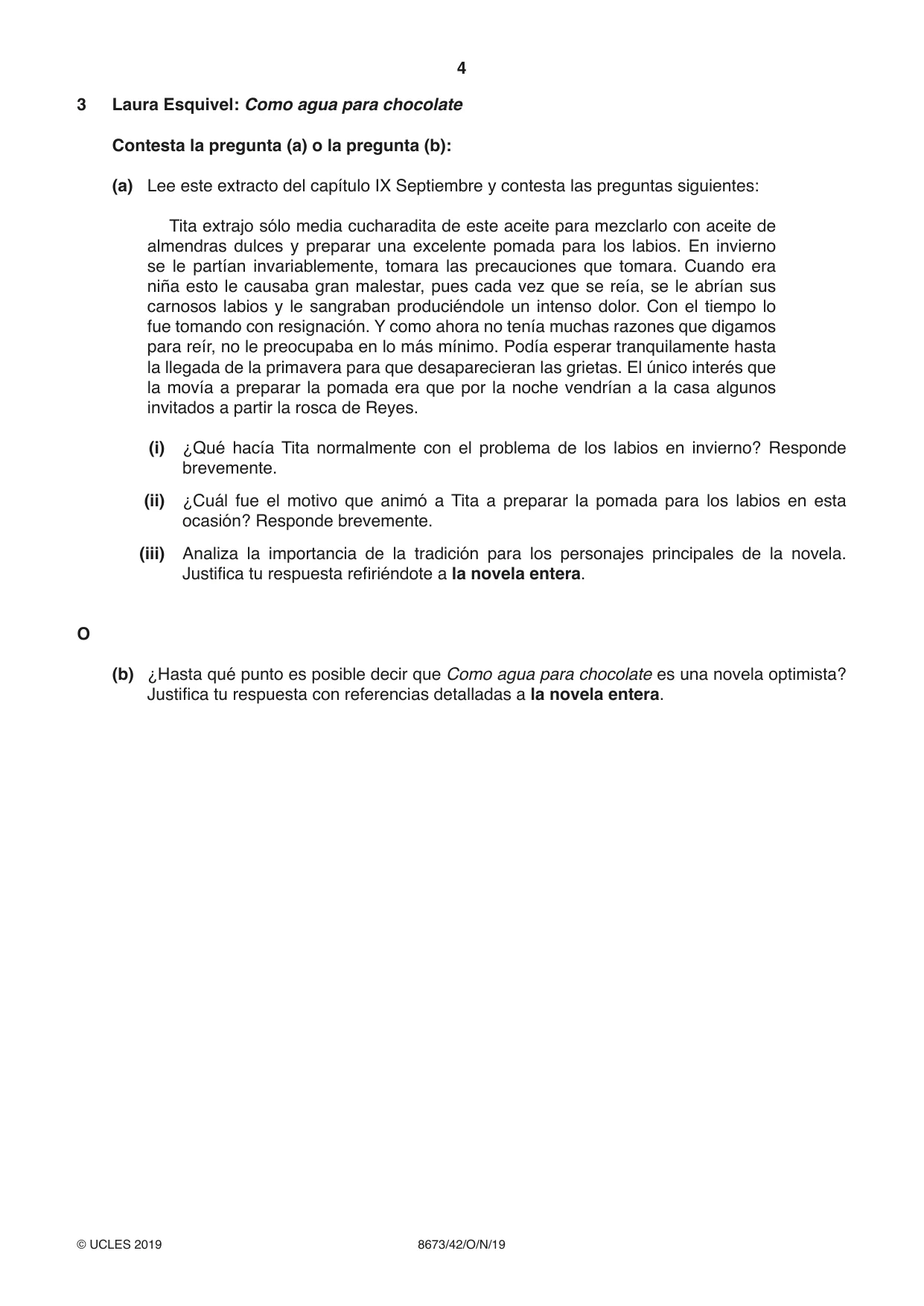 Cambridge A Level Spanish - Literature (AS Level only) 8673 2019 Oct/Nov Paper 4 · Variant 2 question paper, page 4 of 8