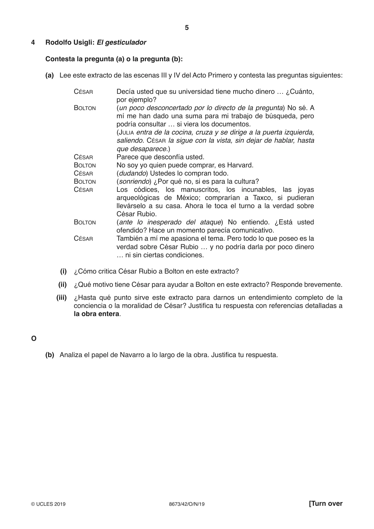 Cambridge A Level Spanish - Literature (AS Level only) 8673 2019 Oct/Nov Paper 4 · Variant 2 question paper, page 5 of 8
