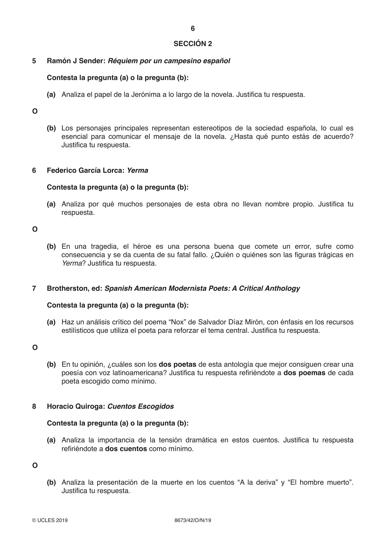 Cambridge A Level Spanish - Literature (AS Level only) 8673 2019 Oct/Nov Paper 4 · Variant 2 question paper, page 6 of 8