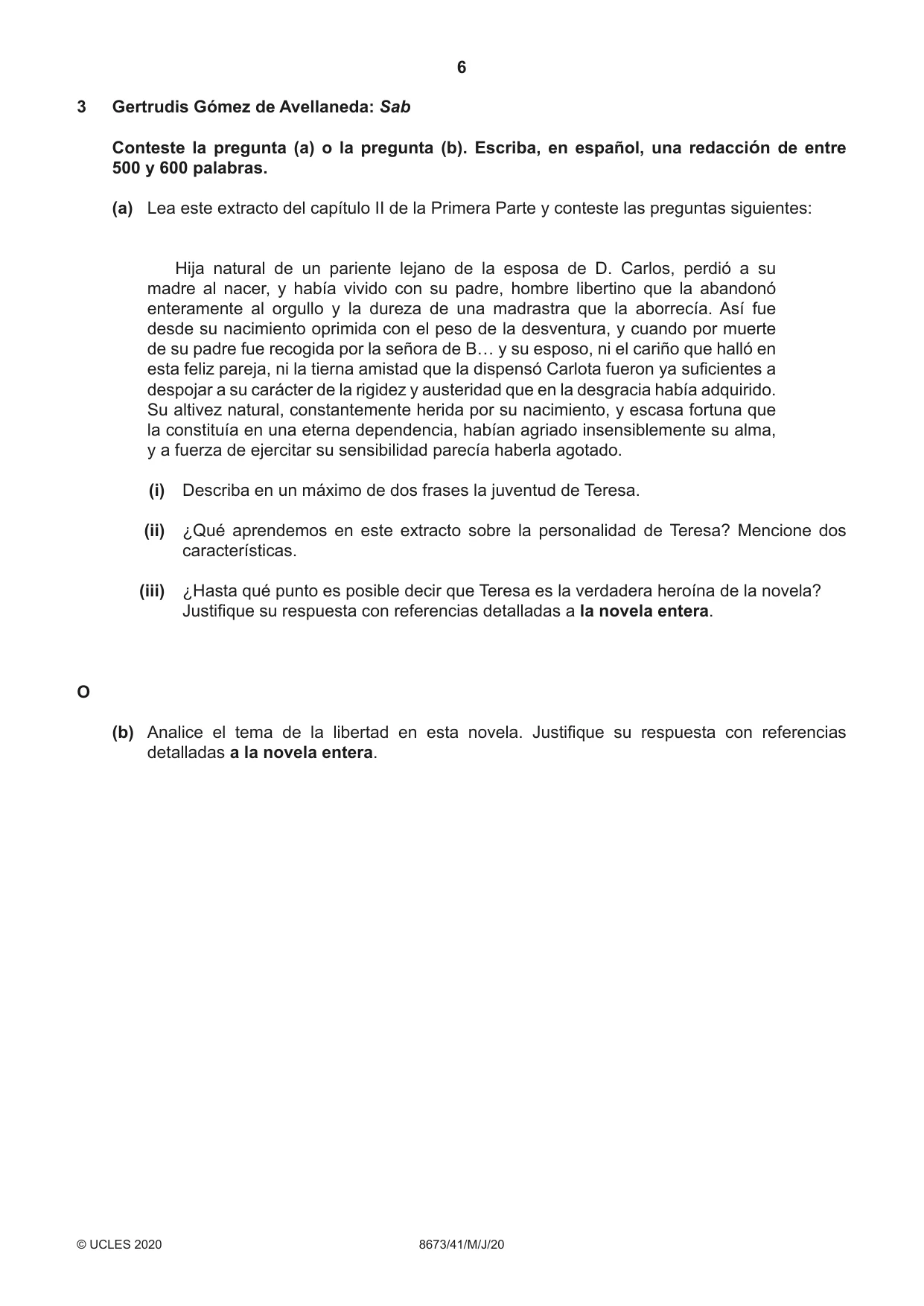 Cambridge A Level Spanish - Literature (AS Level only) 8673 2020 May/June Paper 4 · Variant 1 question paper, page 6 of 8