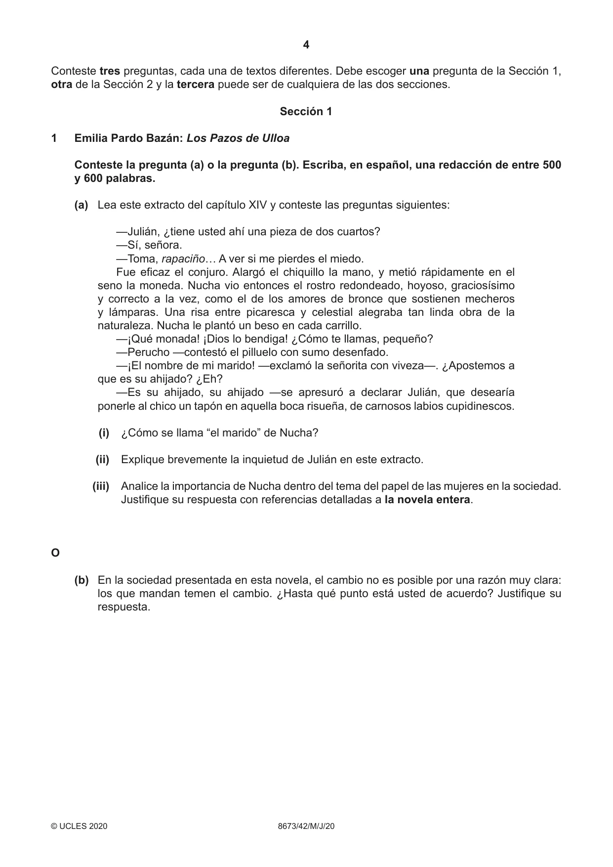 Cambridge A Level Spanish - Literature (AS Level only) 8673 2020 May/June Paper 4 · Variant 2 question paper, page 4 of 8