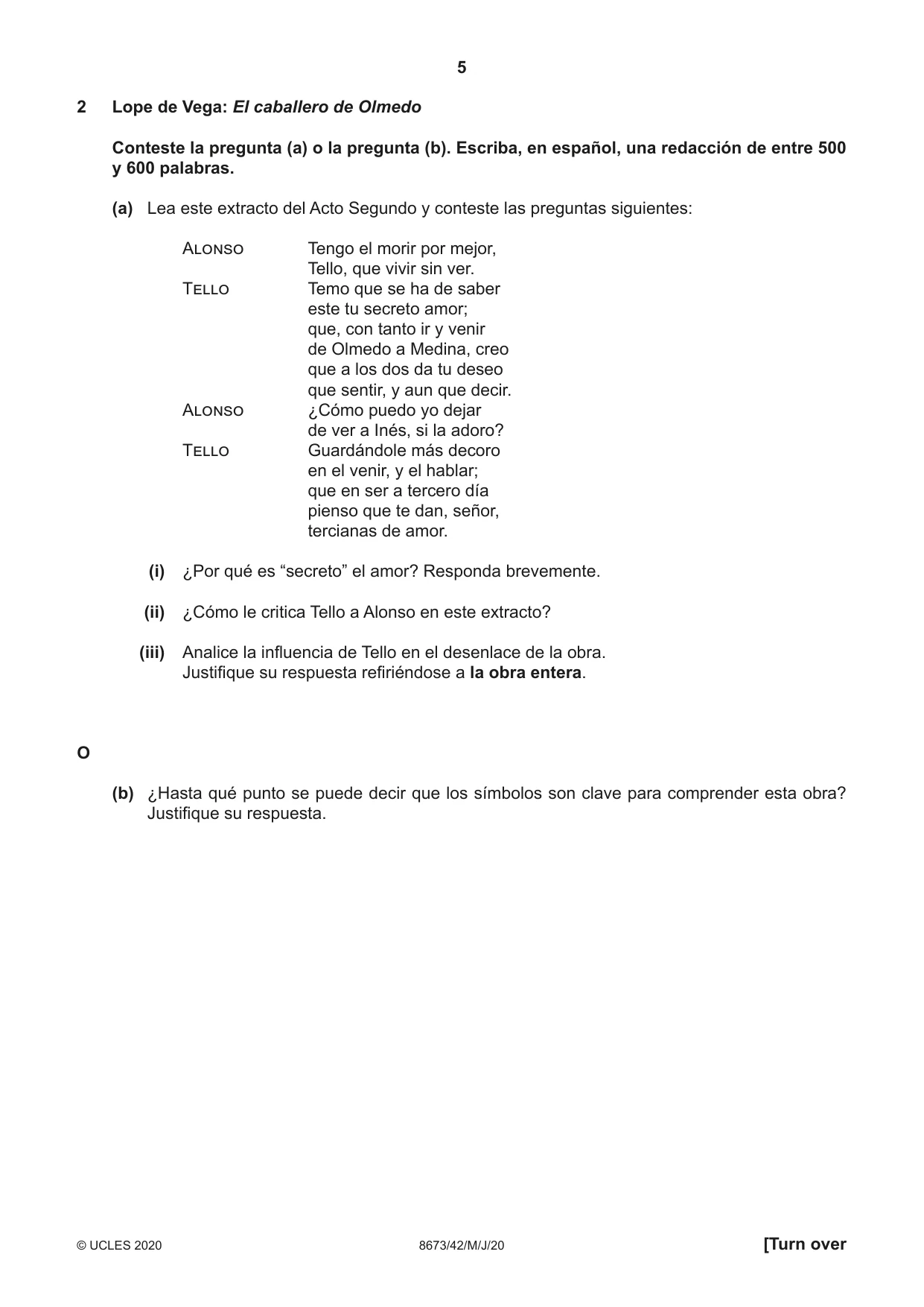 Cambridge A Level Spanish - Literature (AS Level only) 8673 2020 May/June Paper 4 · Variant 2 question paper, page 5 of 8