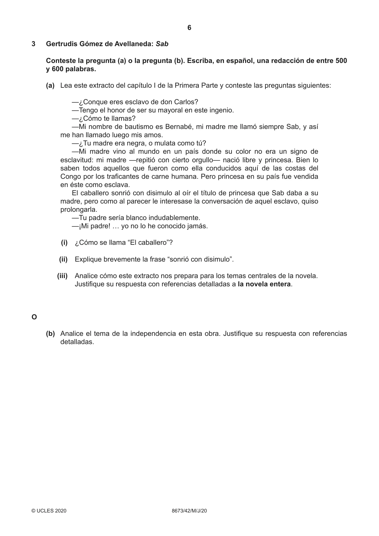 Cambridge A Level Spanish - Literature (AS Level only) 8673 2020 May/June Paper 4 · Variant 2 question paper, page 6 of 8