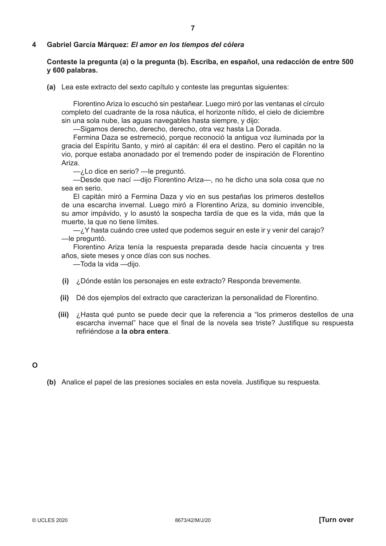 Cambridge A Level Spanish - Literature (AS Level only) 8673 2020 May/June Paper 4 · Variant 2 question paper, page 7 of 8