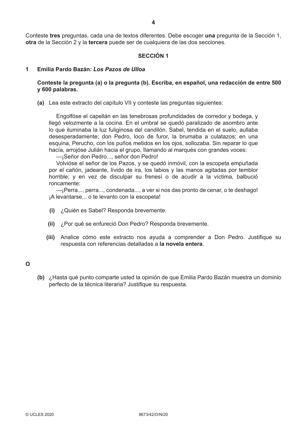 Cambridge A Level Spanish - Literature (AS Level only) 8673 2020 Oct/Nov Paper 4 · Variant 2 question paper, page 4 of 8