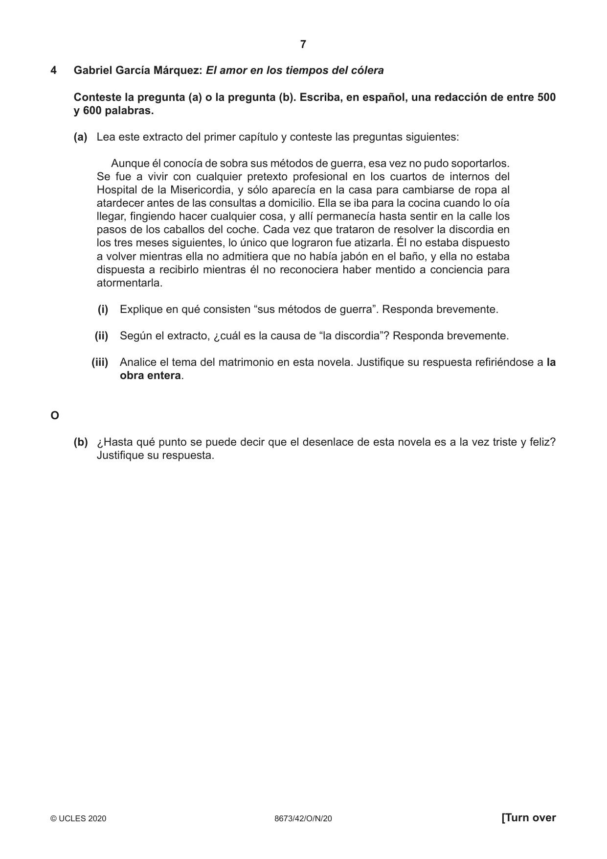Cambridge A Level Spanish - Literature (AS Level only) 8673 2020 Oct/Nov Paper 4 · Variant 2 question paper, page 7 of 8
