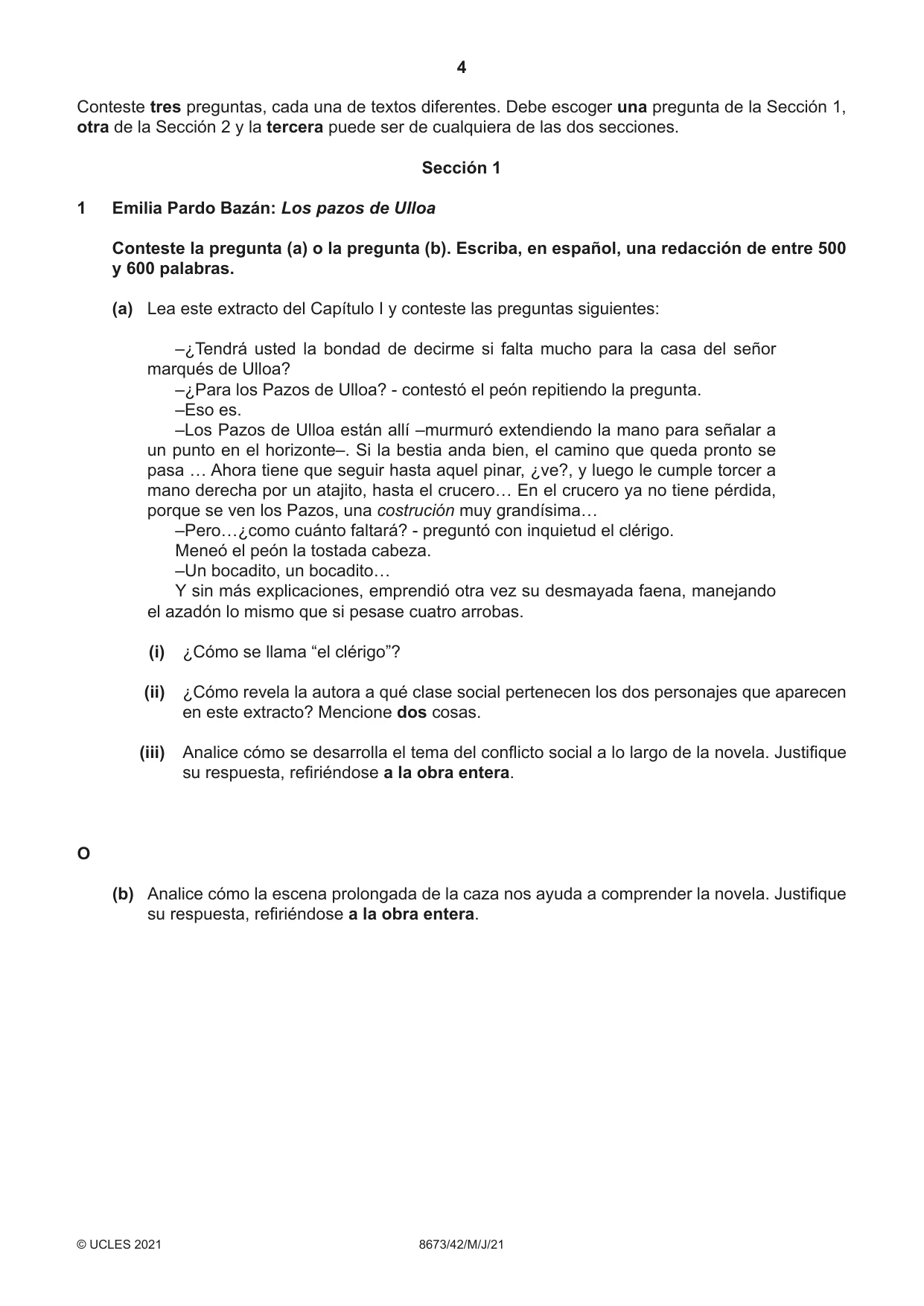 Cambridge A Level Spanish - Literature (AS Level only) 8673 2021 May/June Paper 4 · Variant 2 question paper, page 4 of 8