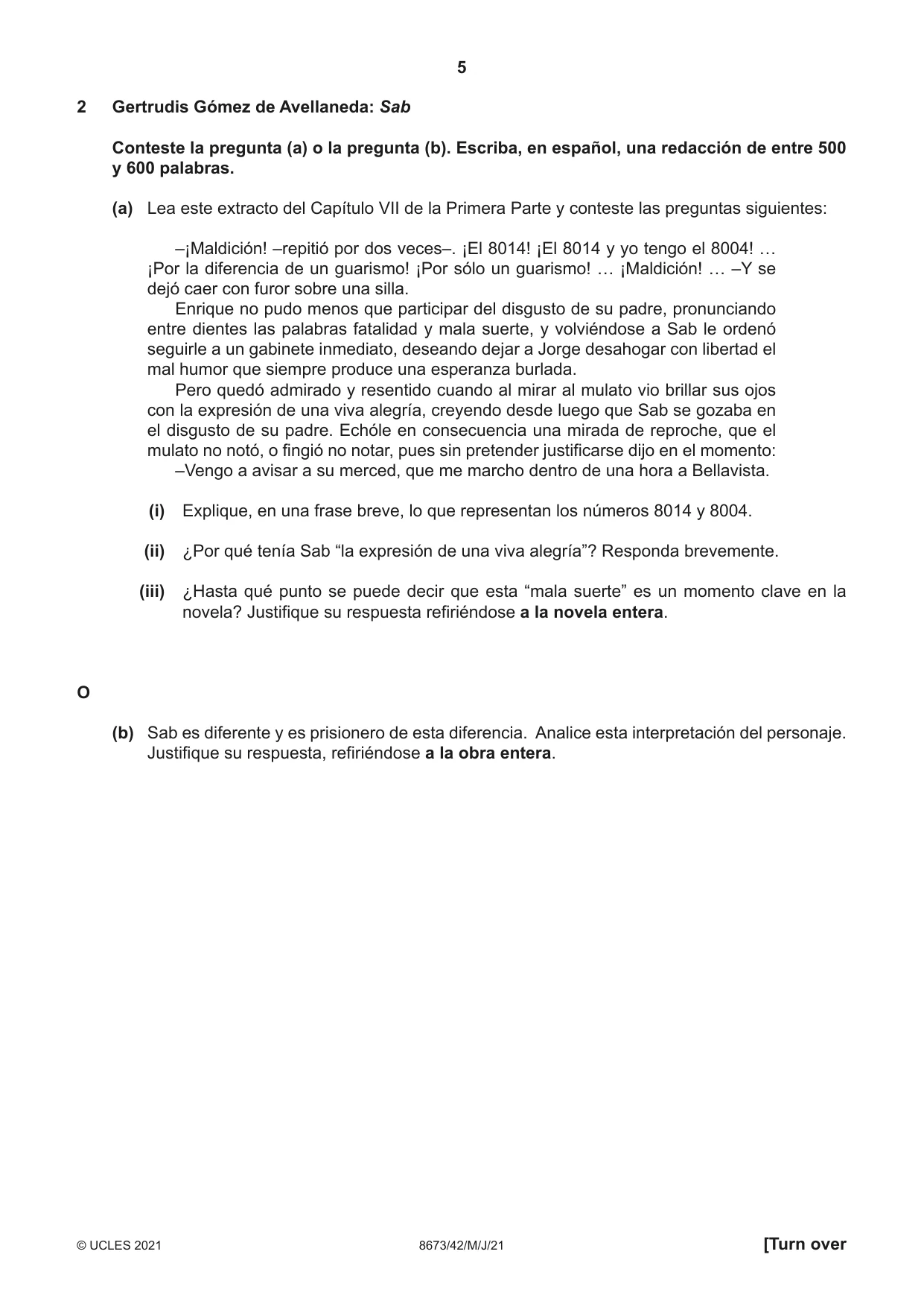 Cambridge A Level Spanish - Literature (AS Level only) 8673 2021 May/June Paper 4 · Variant 2 question paper, page 5 of 8