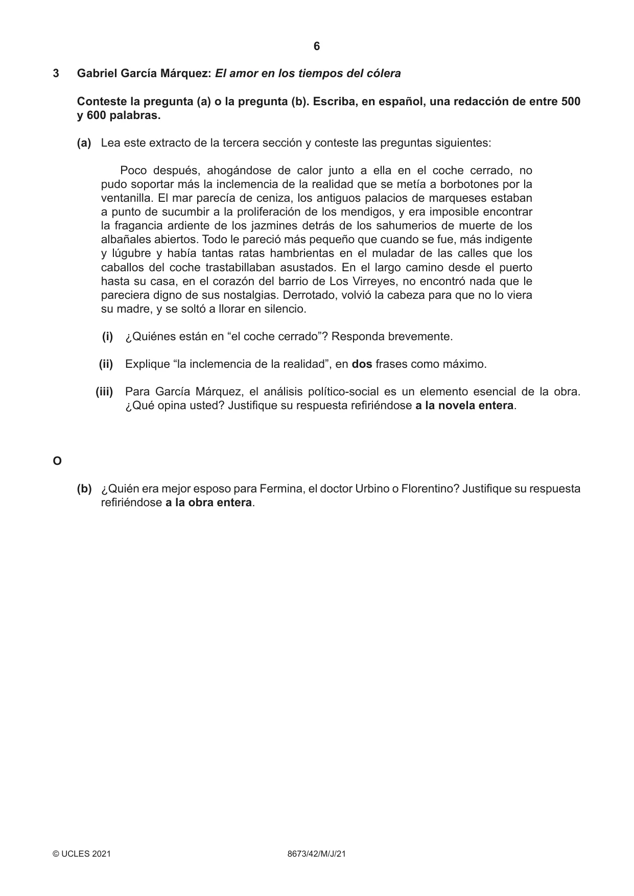 Cambridge A Level Spanish - Literature (AS Level only) 8673 2021 May/June Paper 4 · Variant 2 question paper, page 6 of 8