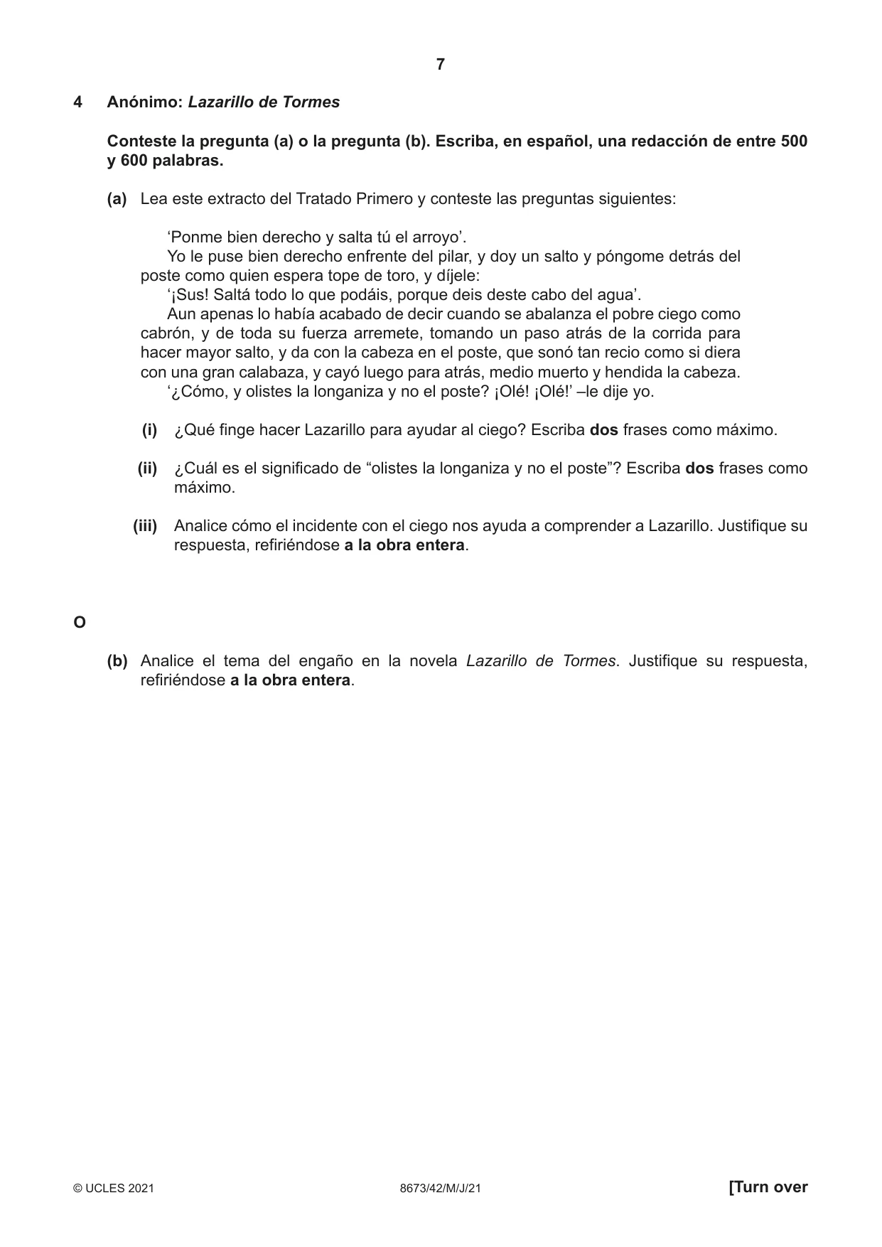 Cambridge A Level Spanish - Literature (AS Level only) 8673 2021 May/June Paper 4 · Variant 2 question paper, page 7 of 8