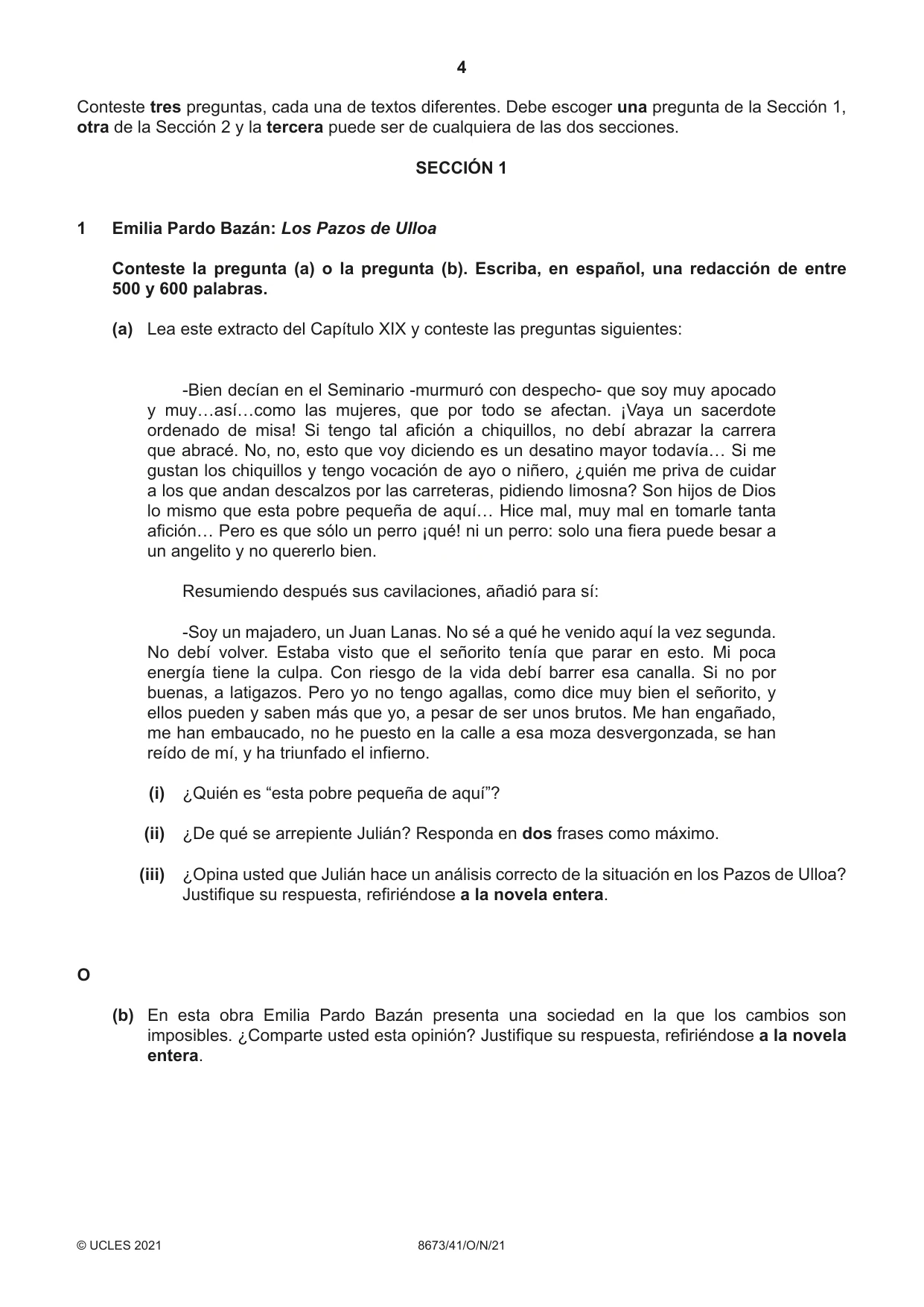 Cambridge A Level Spanish - Literature (AS Level only) 8673 2021 Oct/Nov Paper 4 · Variant 1 question paper, page 4 of 8
