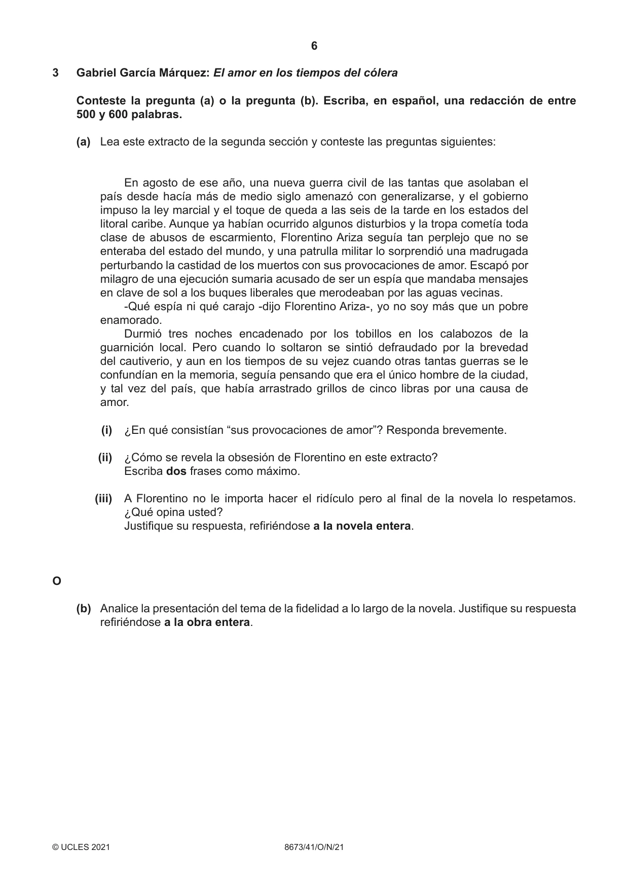 Cambridge A Level Spanish - Literature (AS Level only) 8673 2021 Oct/Nov Paper 4 · Variant 1 question paper, page 6 of 8