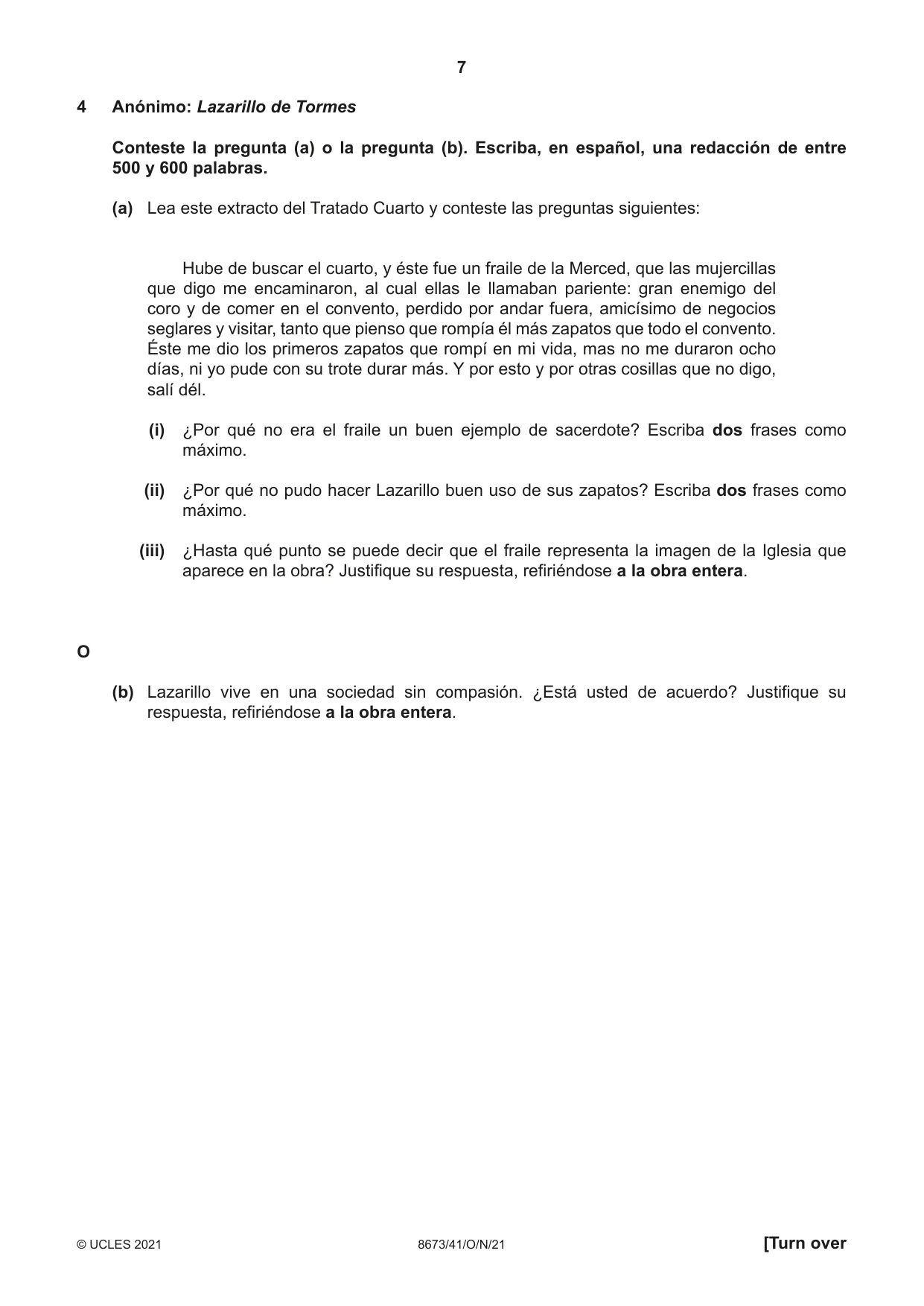 Cambridge A Level Spanish - Literature (AS Level only) 8673 2021 Oct/Nov Paper 4 · Variant 1 question paper, page 7 of 8